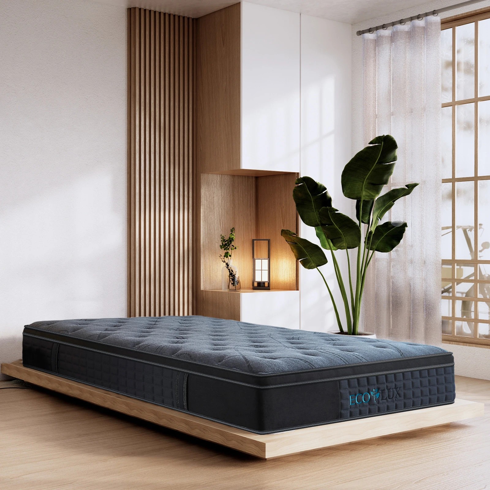 1 Eco Lux Edge Support 7-Zone Pocket Spring Euro Top Mattress Medium Firm - Single Bed - Charcoal, 1 of 10