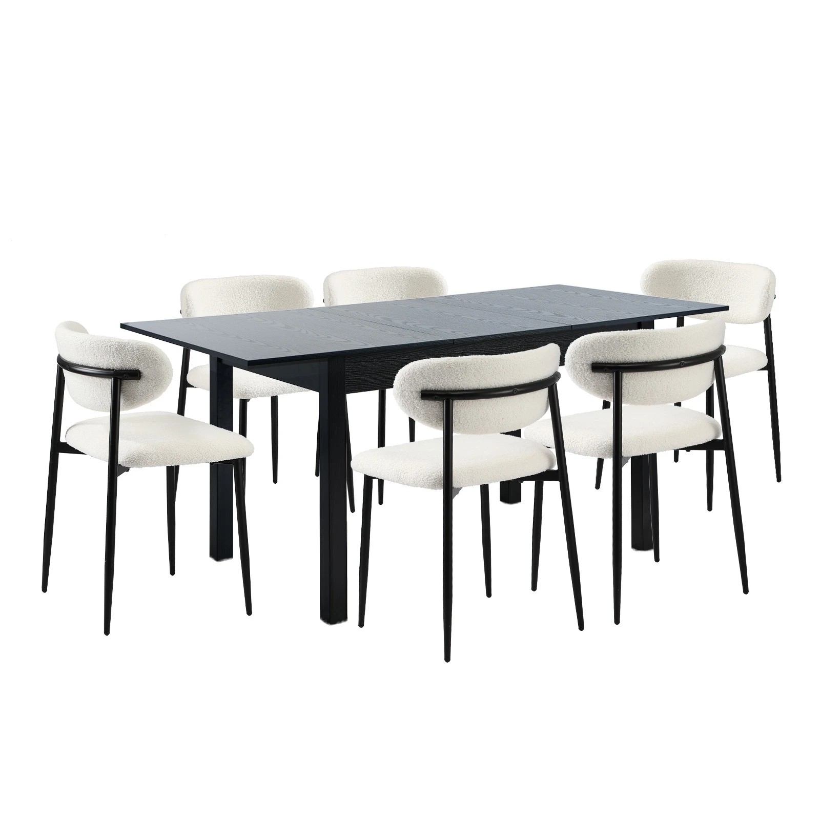 1 Oikiture 7pc Extenable Dining Table and Chairs Wooden Dining Set Boucle - Black, 1 of 10