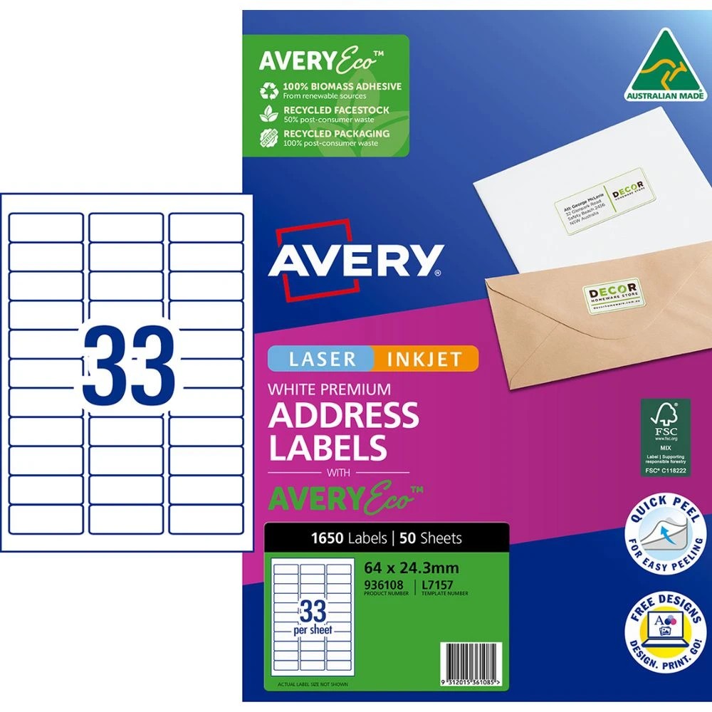 1 Avery Premium White Addressing Labels AveryEco 33UP 50 Sheets, 1 of 10