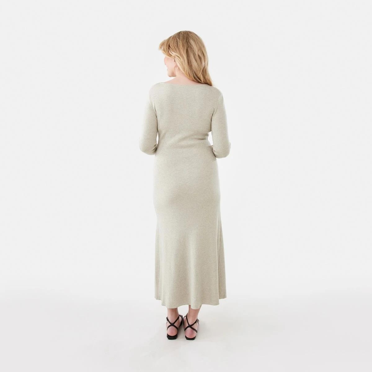 3 Long Sleeve Button Through Knit Maxi Dress Beige Marl, 3 of 6