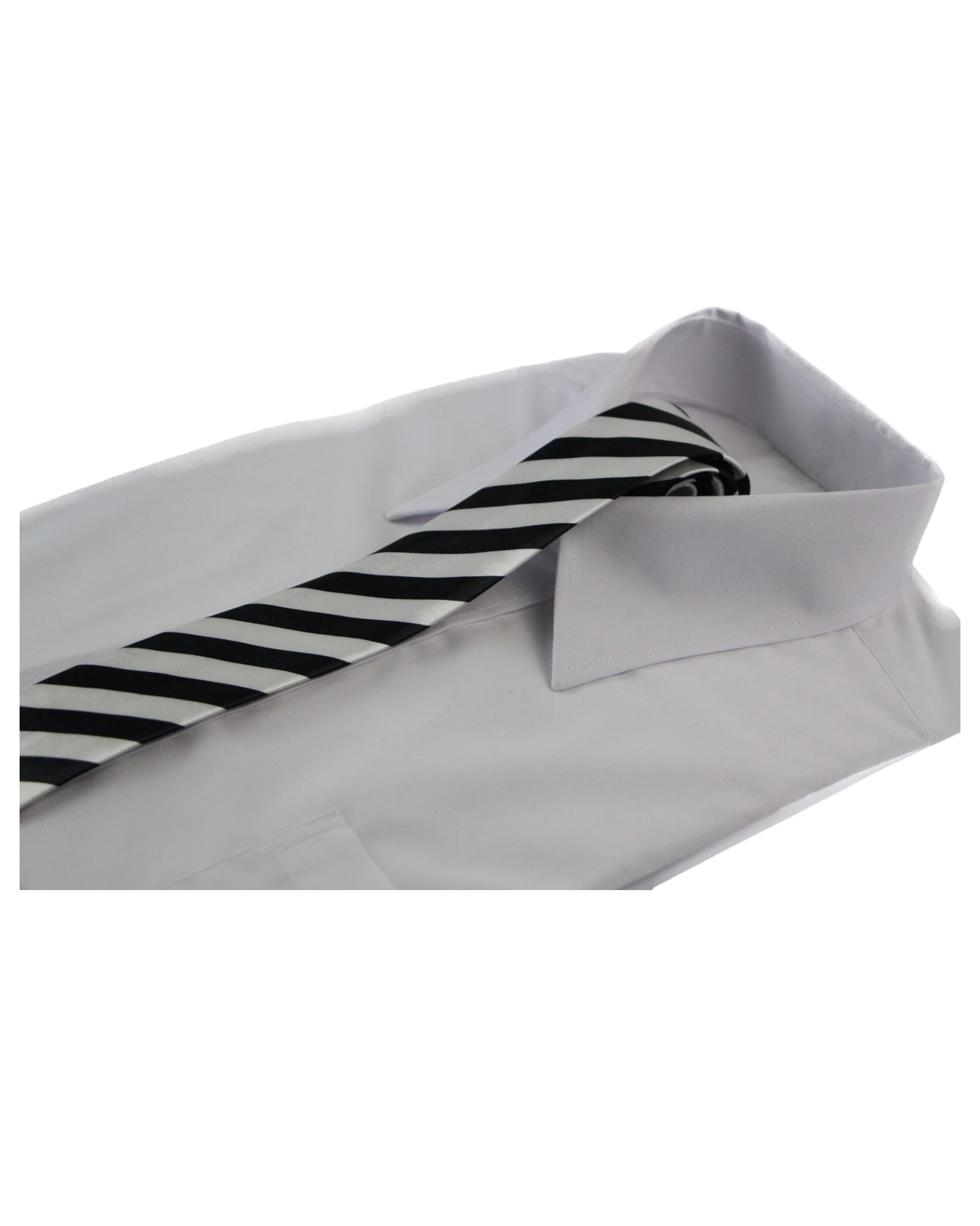 3 Zasel Mens White & Black Thick Diagonal Stripe 5cm Skinny Neck Tie - Multi, 3 of 3