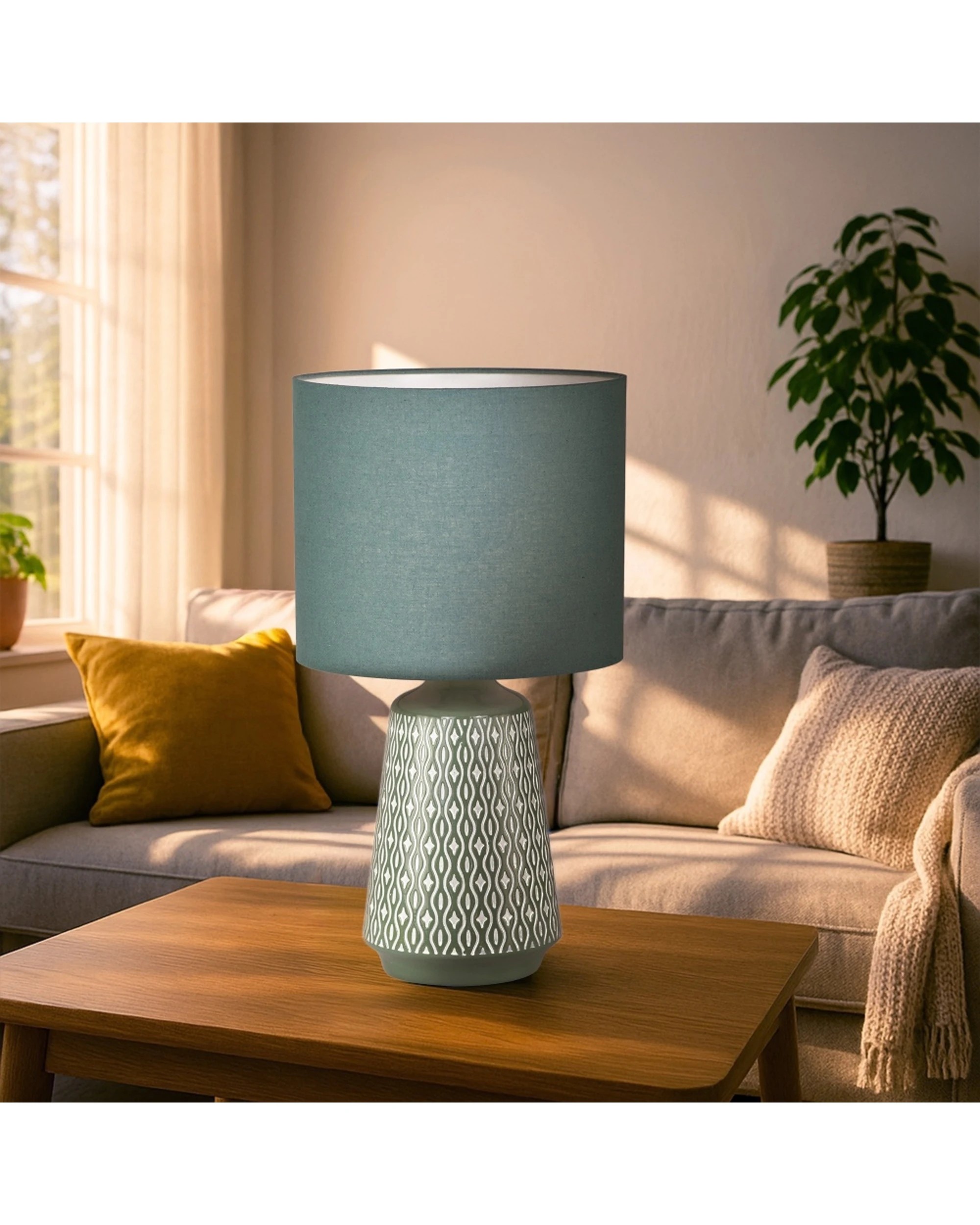 3 Urban Style Inga Table Lamp Ceramic Base Fabric Shade Inline Switch - Green, 3 of 4