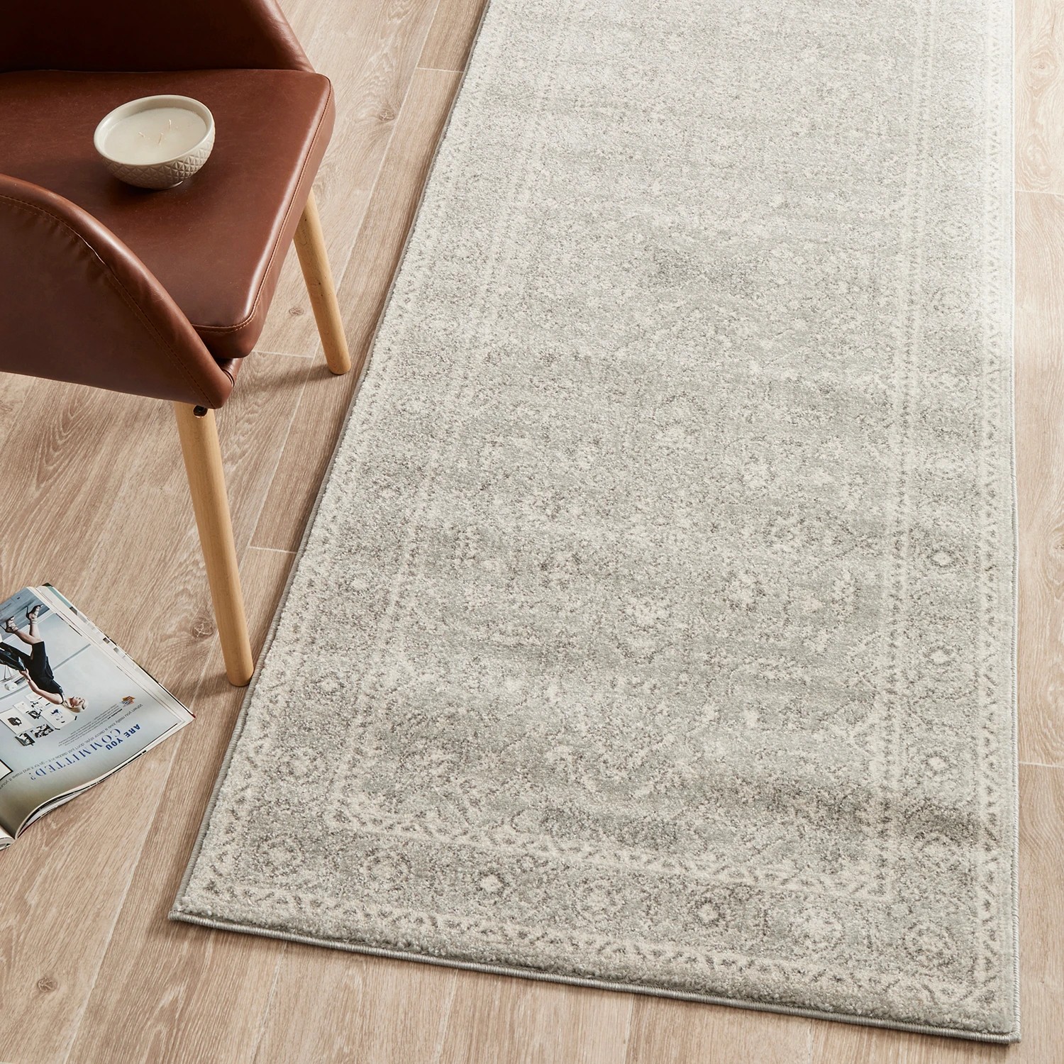 1 Common Ground Rugs Encore 261 500x80cm - Extra Large Runner Power Loomed Pet Friendly Rug - Silver, 1 of 7