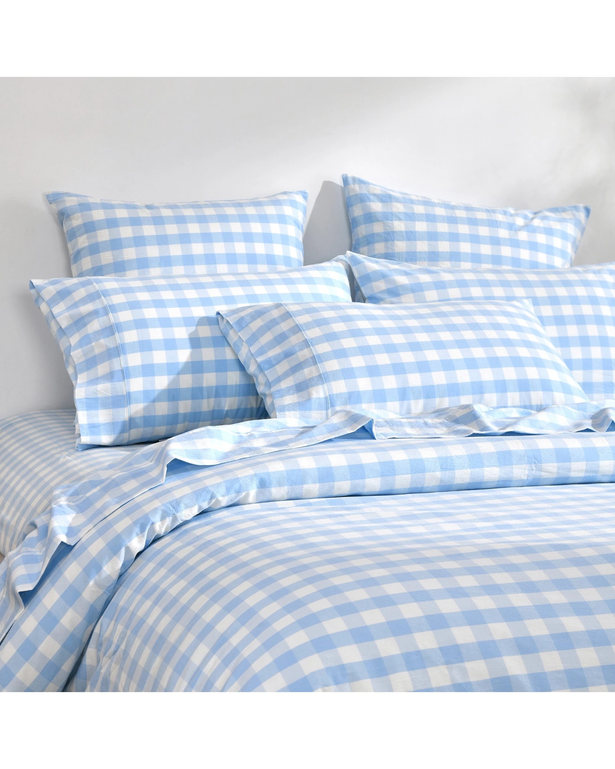 2 Dreamaker Lola Yarn Dyed Washed Cotton Gingham Quilt Cover Set - Double Bed - Sky, 2 of 6