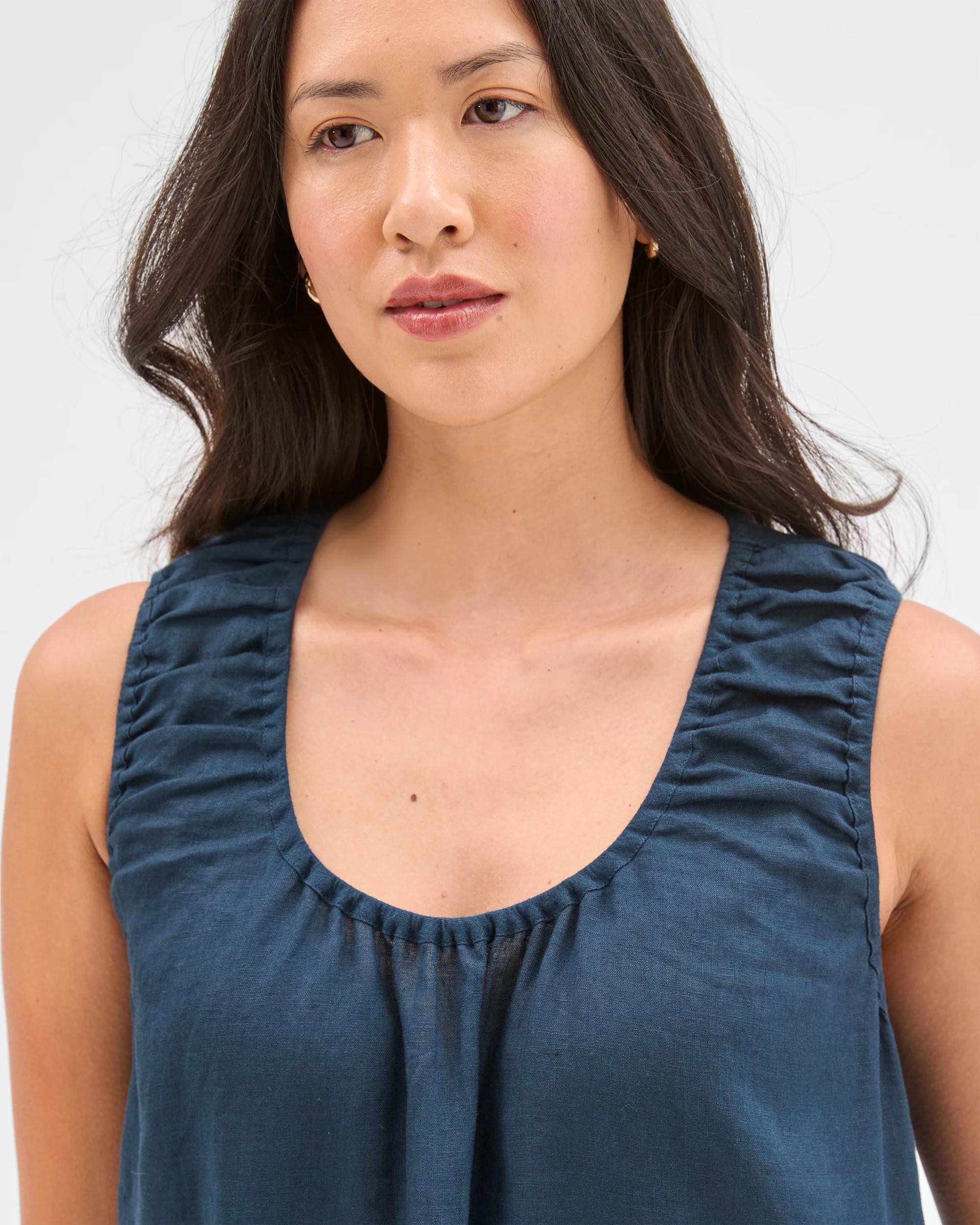 4 Target Woman European Linen Sleeveless Scoop Neck Midi Dress DEEP OCEAN, 4 of 6