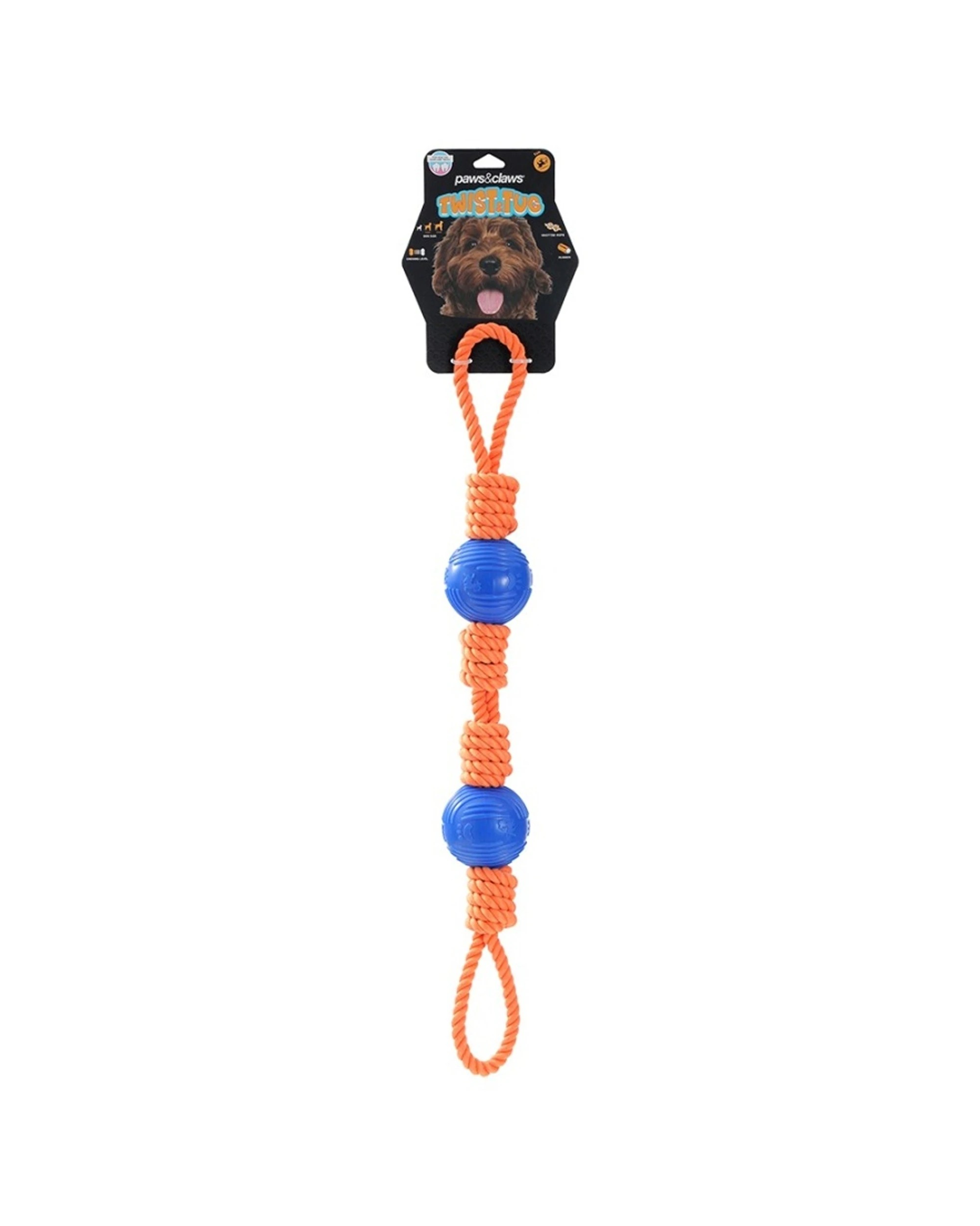 2 Paws & Claws 4PK Twist Tug Double Loop Rope Pet Dog Toy 69x7cm - Assorted, 2 of 4