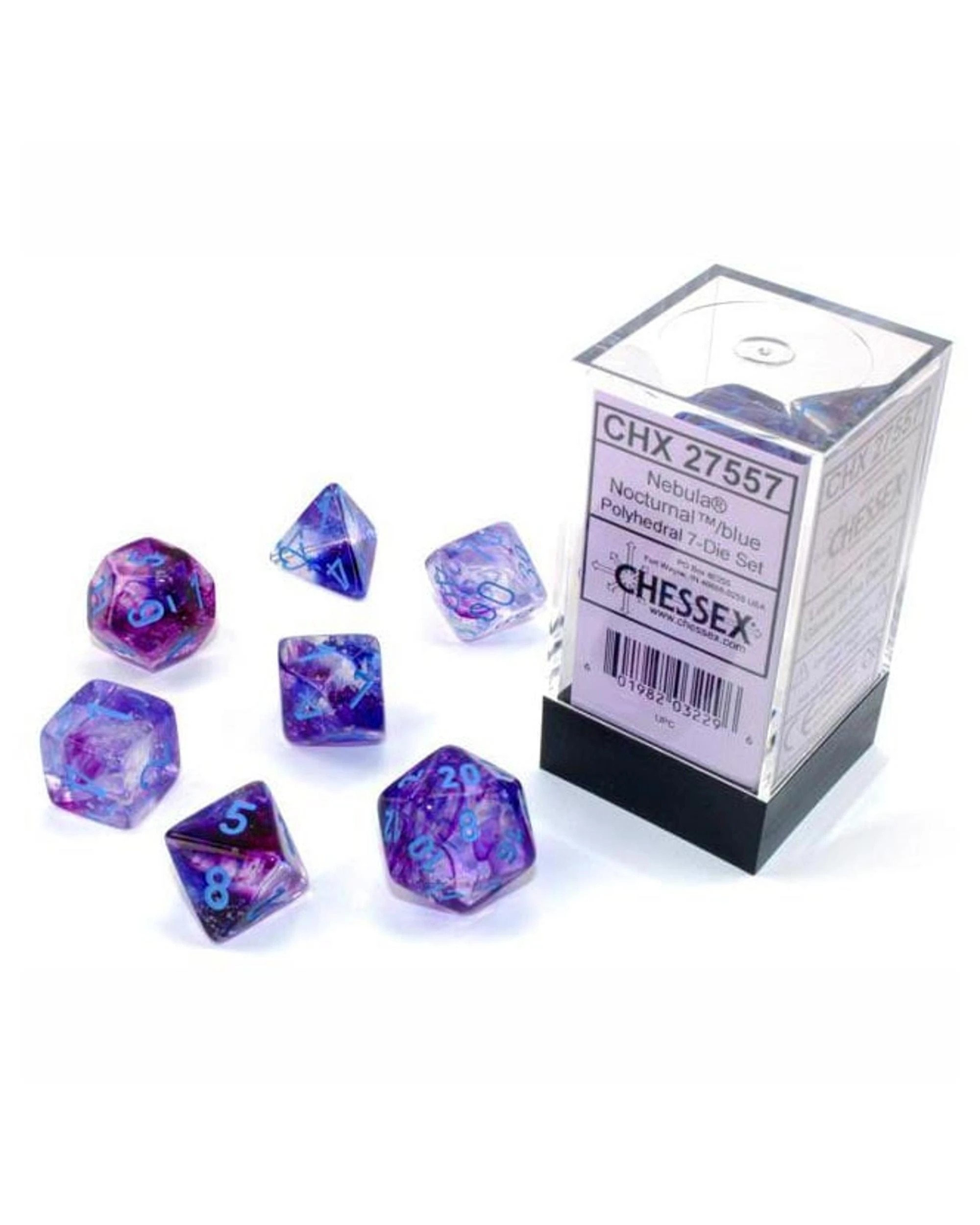 1 Chessex Nebula Luminary Polyhedral 7-Die Dice Set - Nocturnal / Blue, 1 of 1