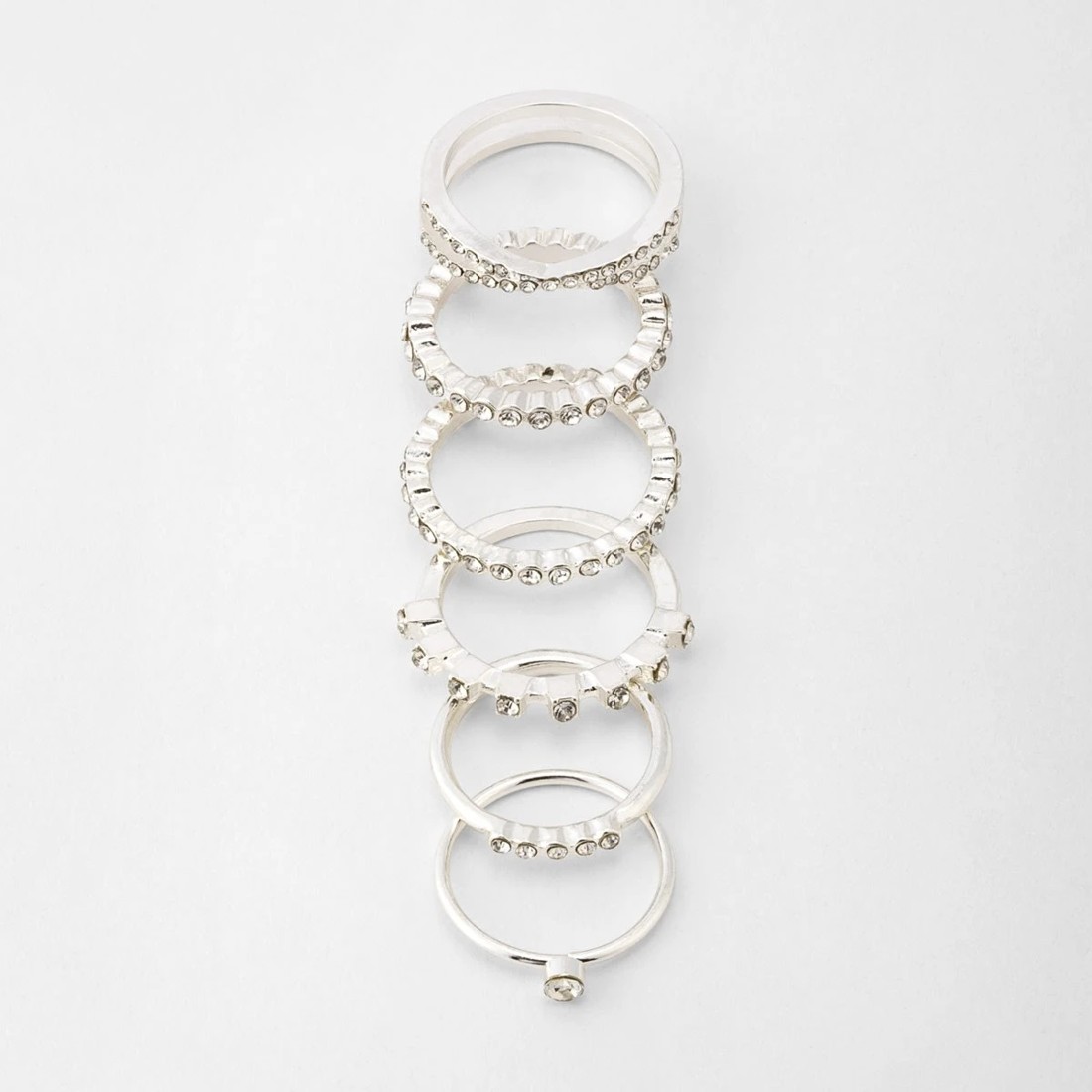 1 6 Pack Diamante Stack Rings - Silver Tone, 1 of 5