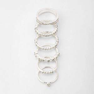 6 Pack Diamante Stack Rings - Silver Tone