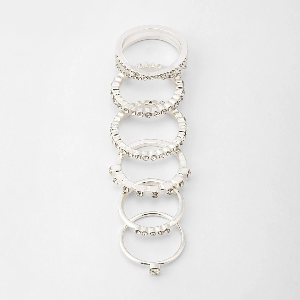 1 6 Pack Diamante Stack Rings - Silver Tone, 1 of 5
