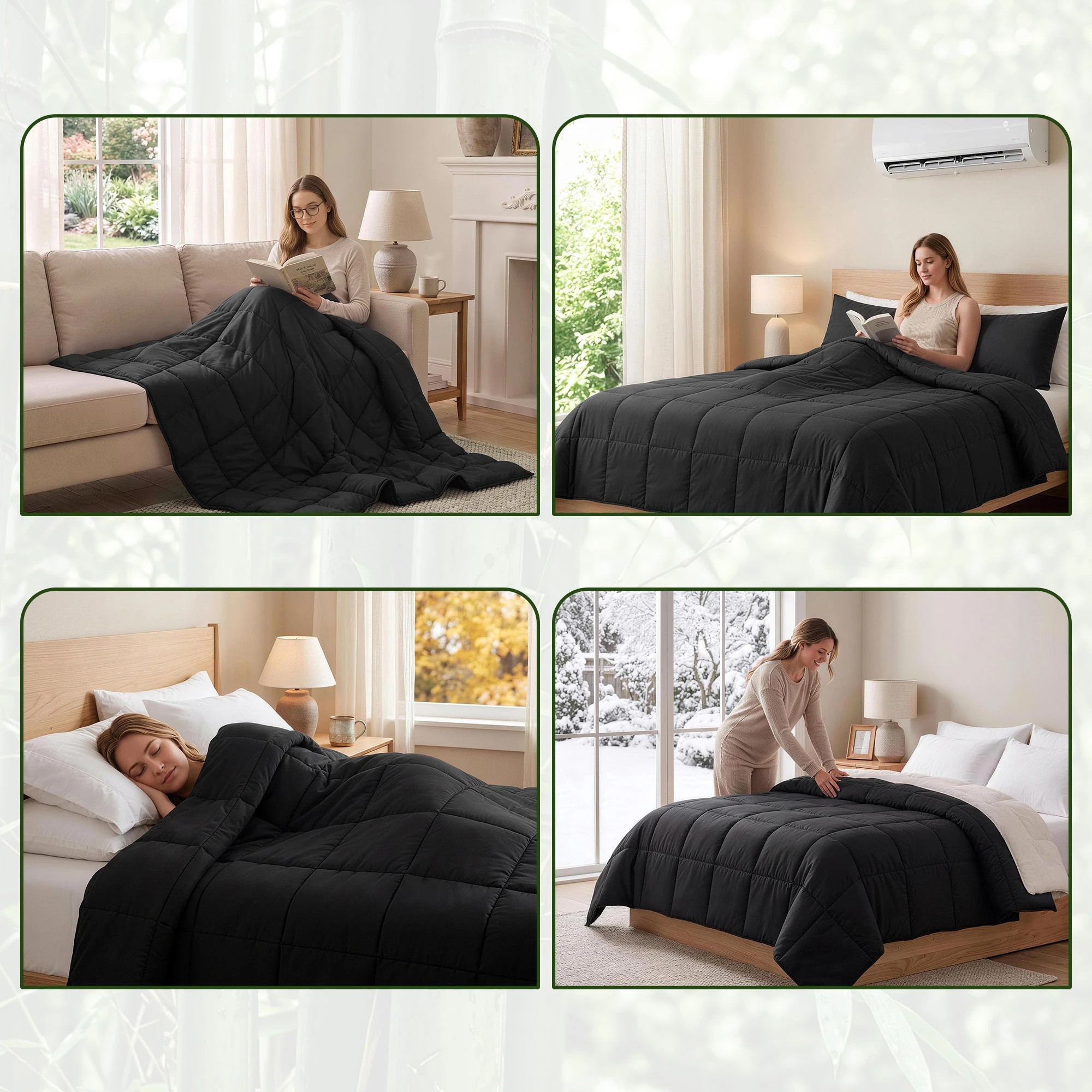8 Giselle Bedding 200GSM Bamboo Microfibre Quilt Lightweight All Season Doona Duvet - Queen Bed - Black, 8 of 9