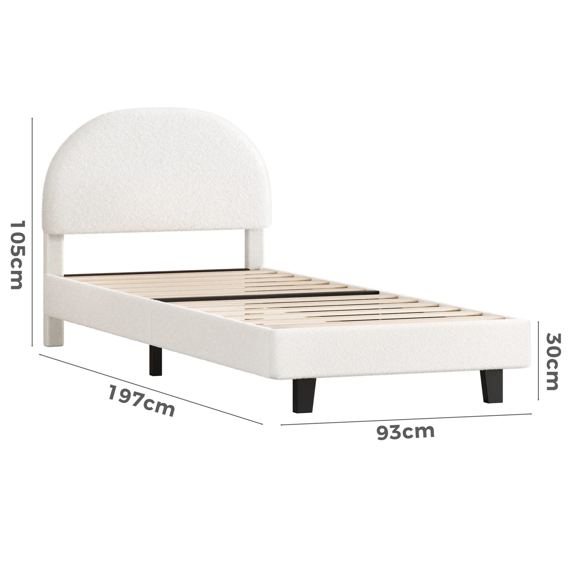 3 Alfordson Bed Frame Single Size Boucle Mattress Base Platform - White, 3 of 9