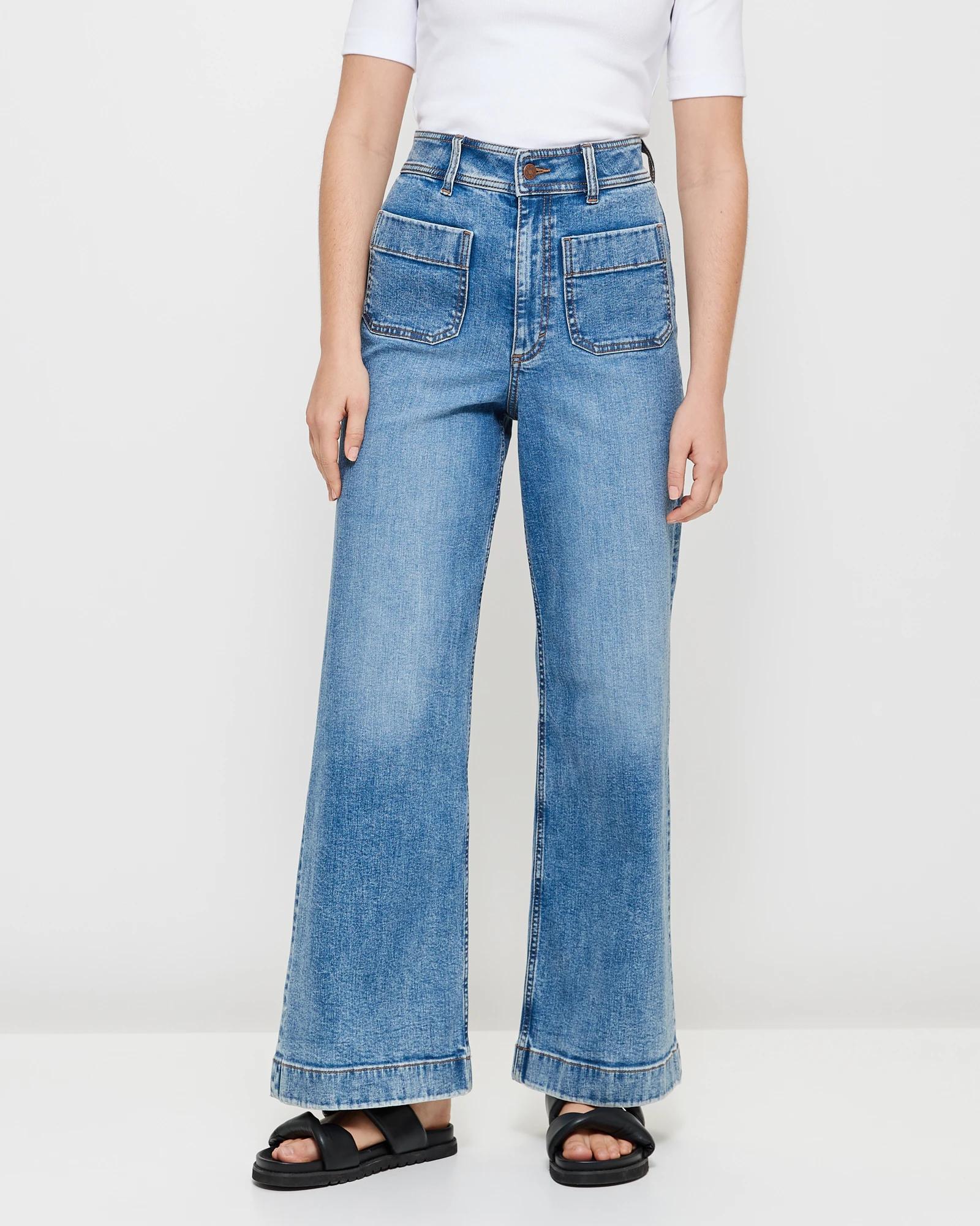 2 Target Mila Wide Leg High Rise Full Length Flat Front Denim Jeans PACIFIC BLUE, 2 of 6