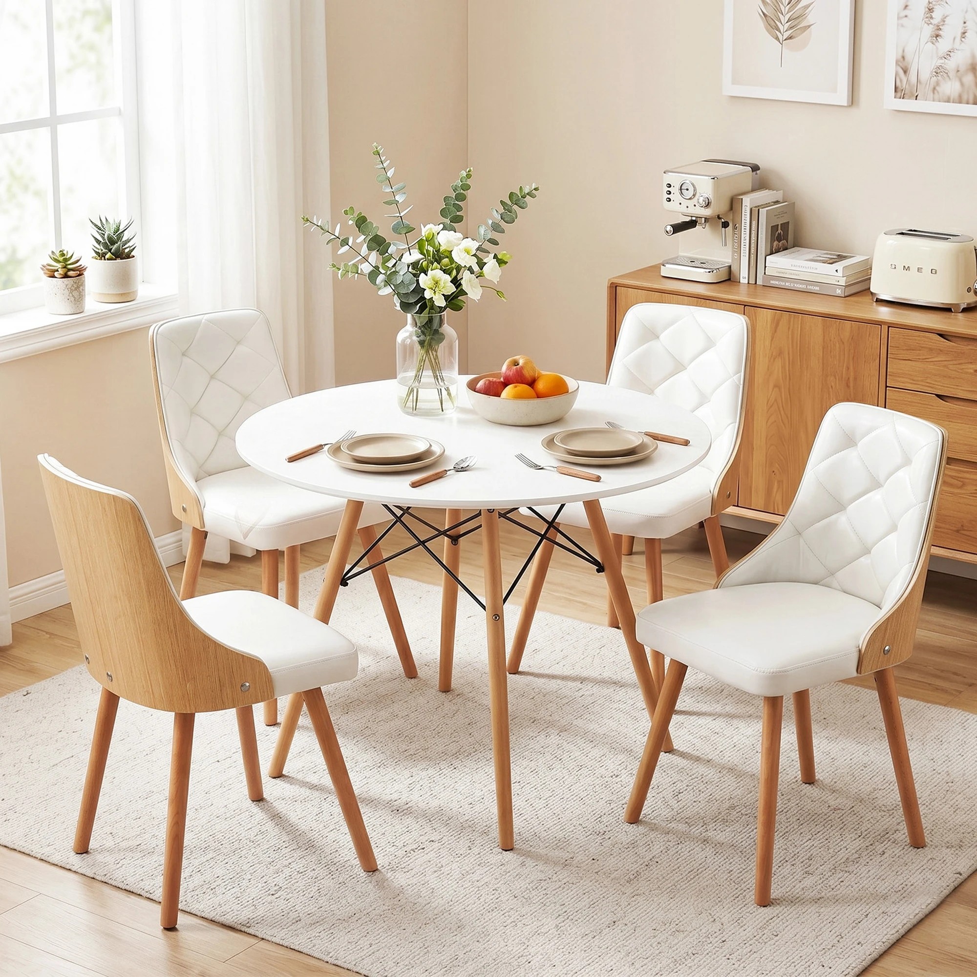 2 Artiss Dining Table and Chairs Set 5PCS 4 Seater Dining Set - White, 2 of 9