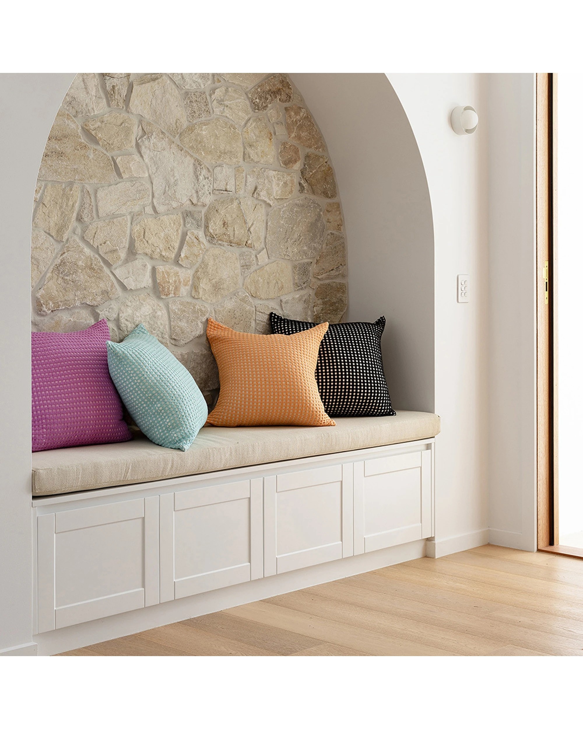 4 Bambury Waffle Fabric Dora Square Cushion Cotton Decorative 50x50cm - Orange, 4 of 5