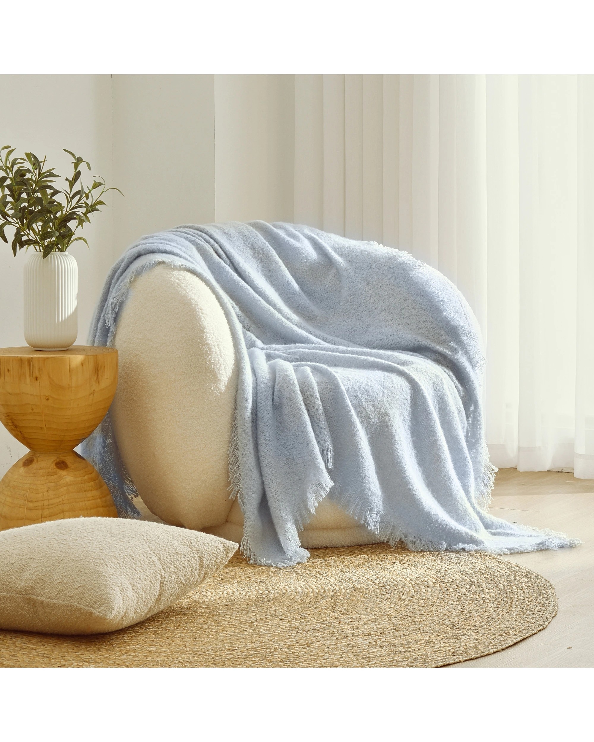 1 Cadence & Co. Amelie Super Soft Boucle Throw 130x170cm - Powder Blue, 1 of 5