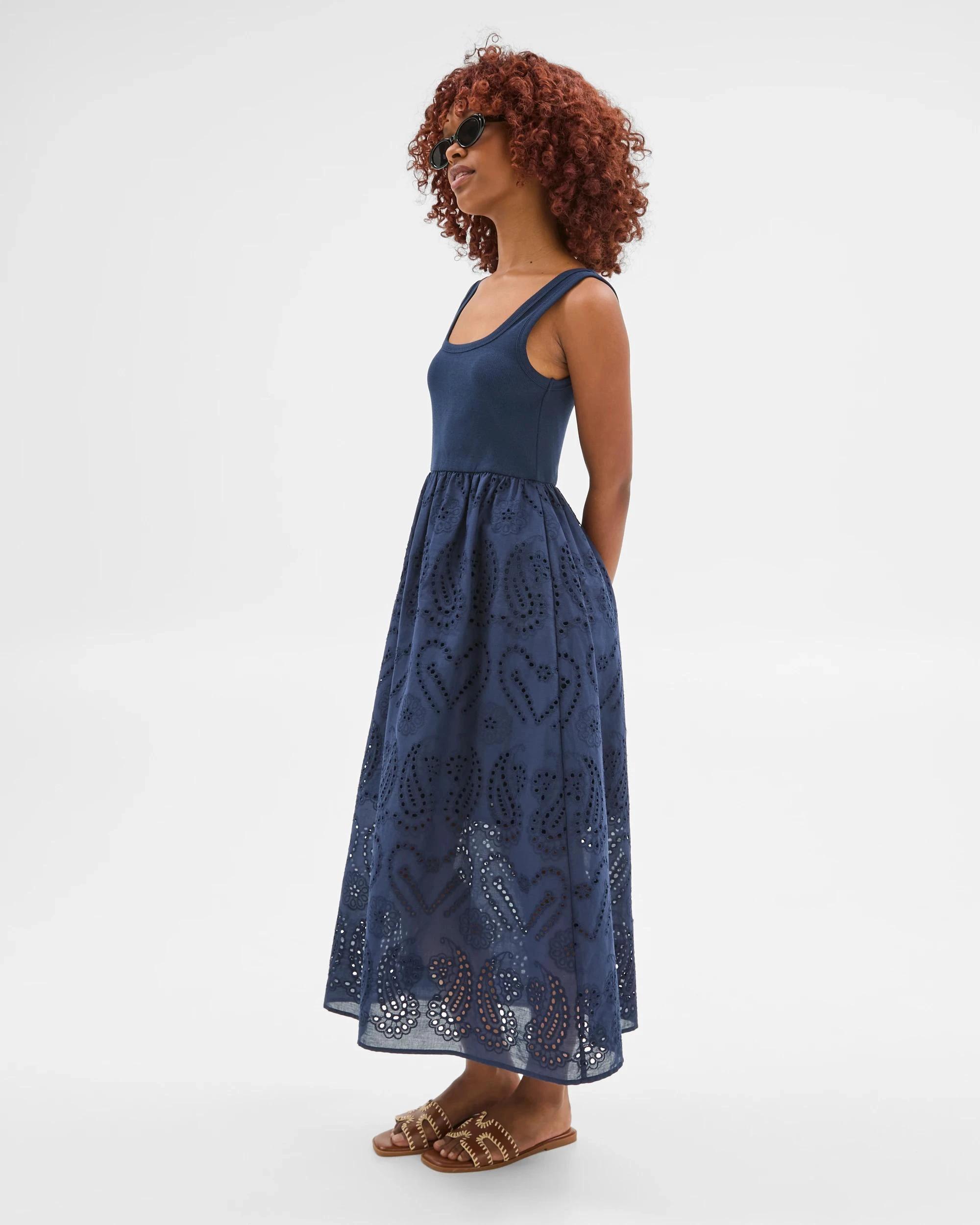 2 Target Petites Petites Rib Broderie Maxi Dress NAVY BLUE, 2 of 5