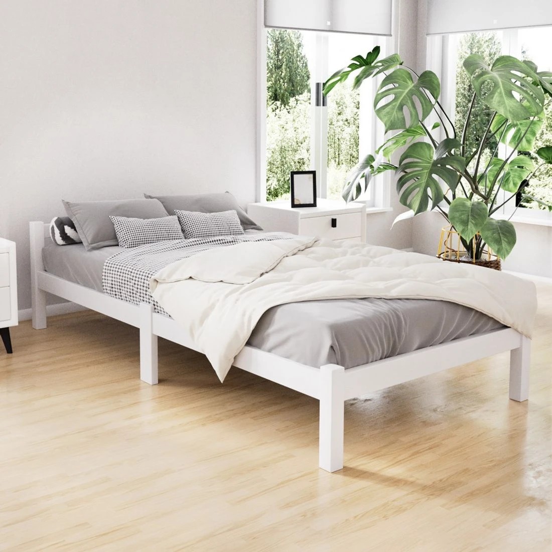 3 Artiss Bed Frame Single Size Wooden - White, 3 of 8