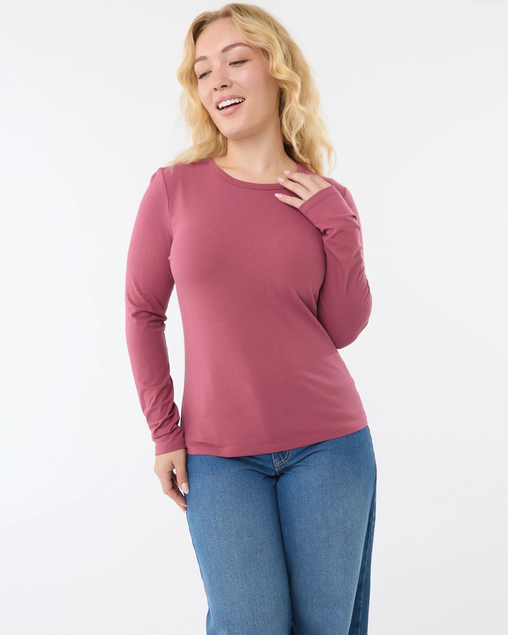 1 Long Sleeve Stretch Crew Neck T-shirt Maroon, 1 of 6