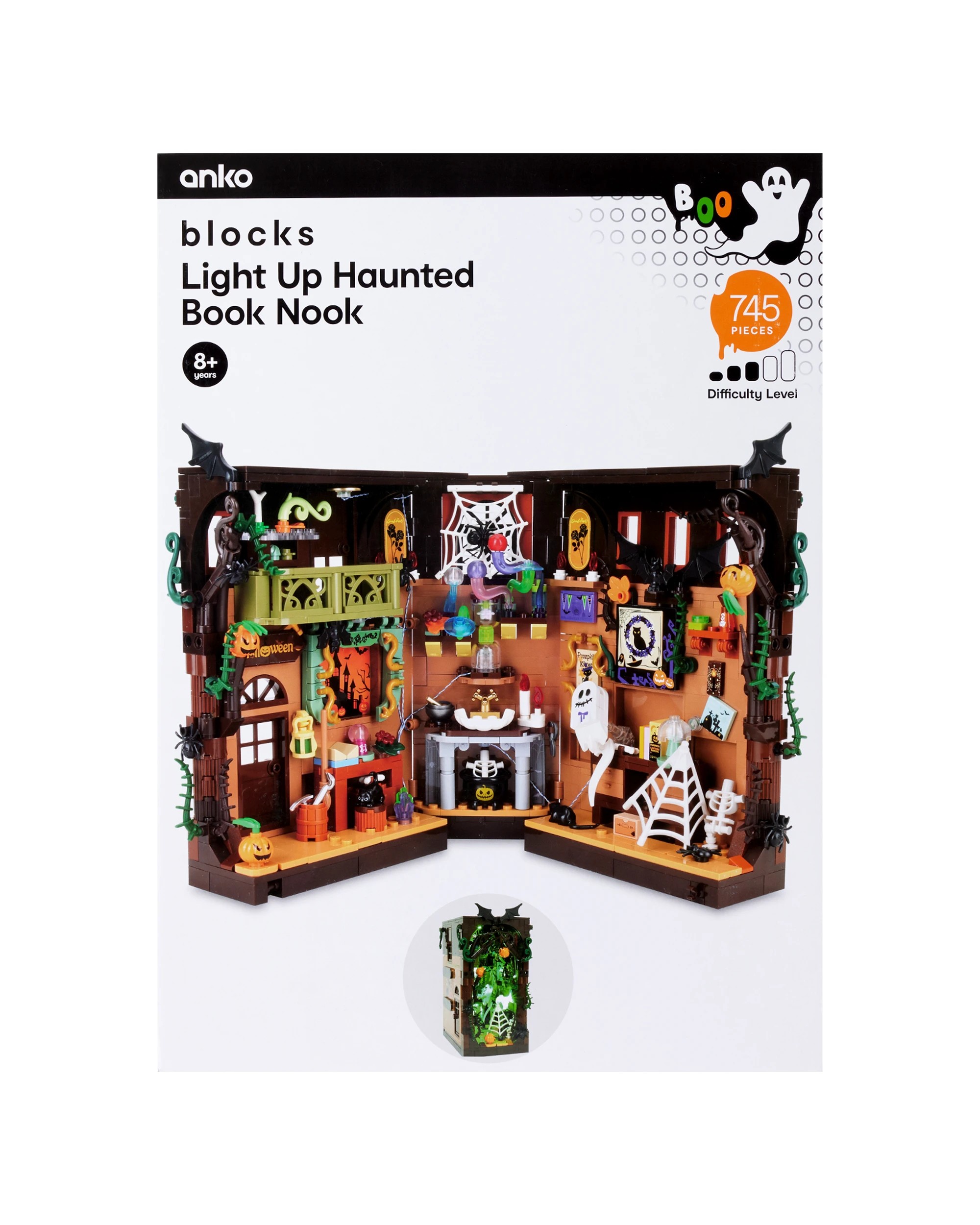 1 745 Piece Light Up Haunted Book Nook