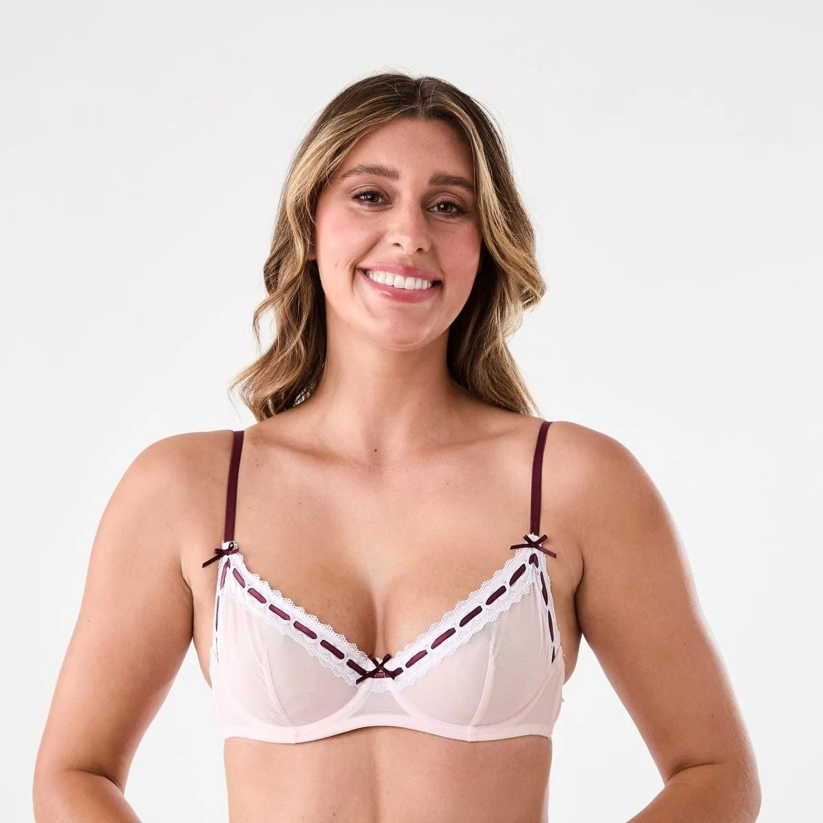 1 Co-ordinated Ribbon Trim Soft Cup Bra Pink Chalk, 1 of 7