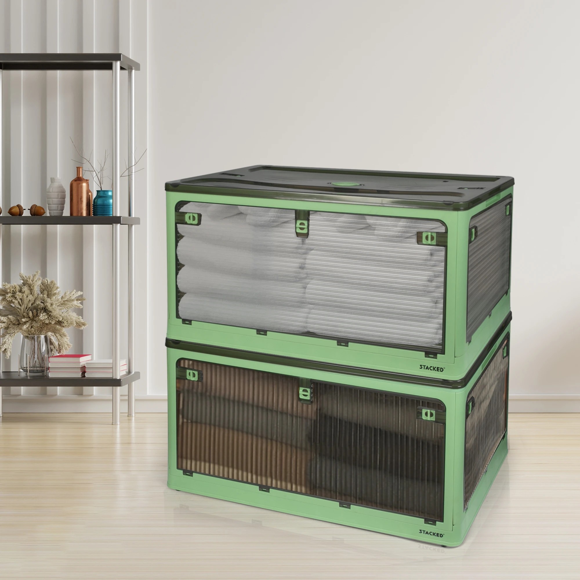 7 Stacked 124L Storage Box - Green, 7 of 7