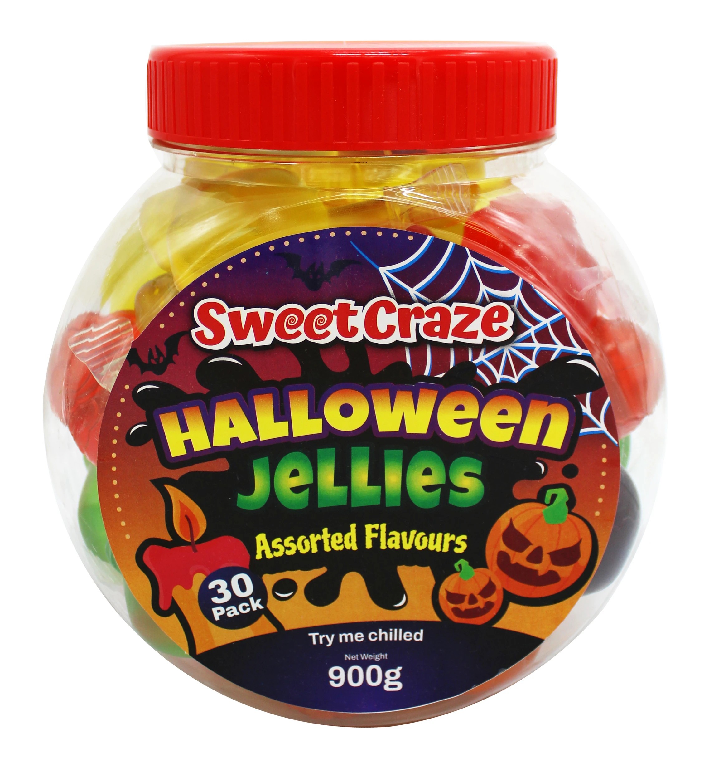 1 30 Pack Sweet Craze Halloween Jellies Assorted Flavours 900g, 1 of 3