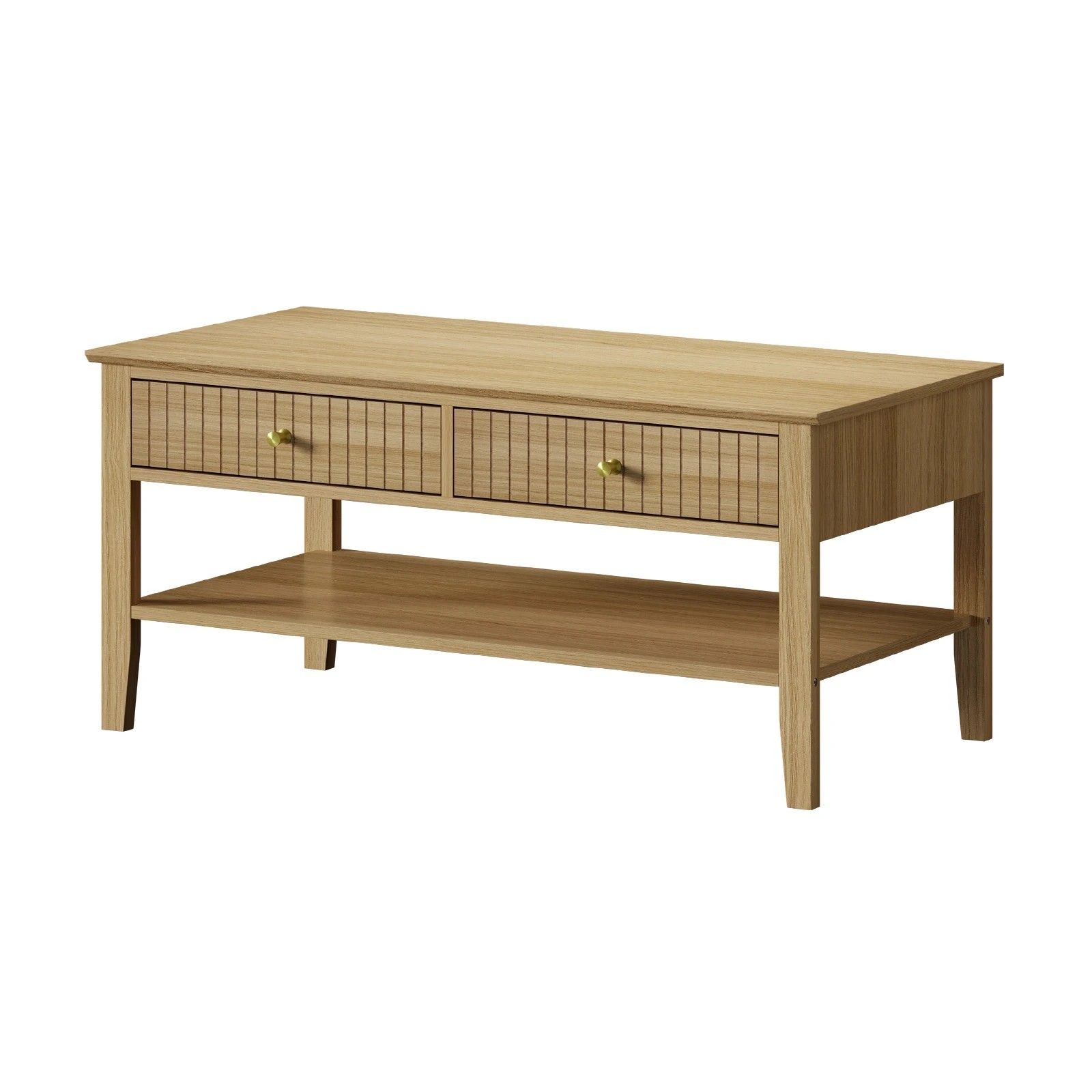 1 Oikiture Coffee Table Rectangle Table Side Storage Drawers Shelving
 - Natural, 1 of 10