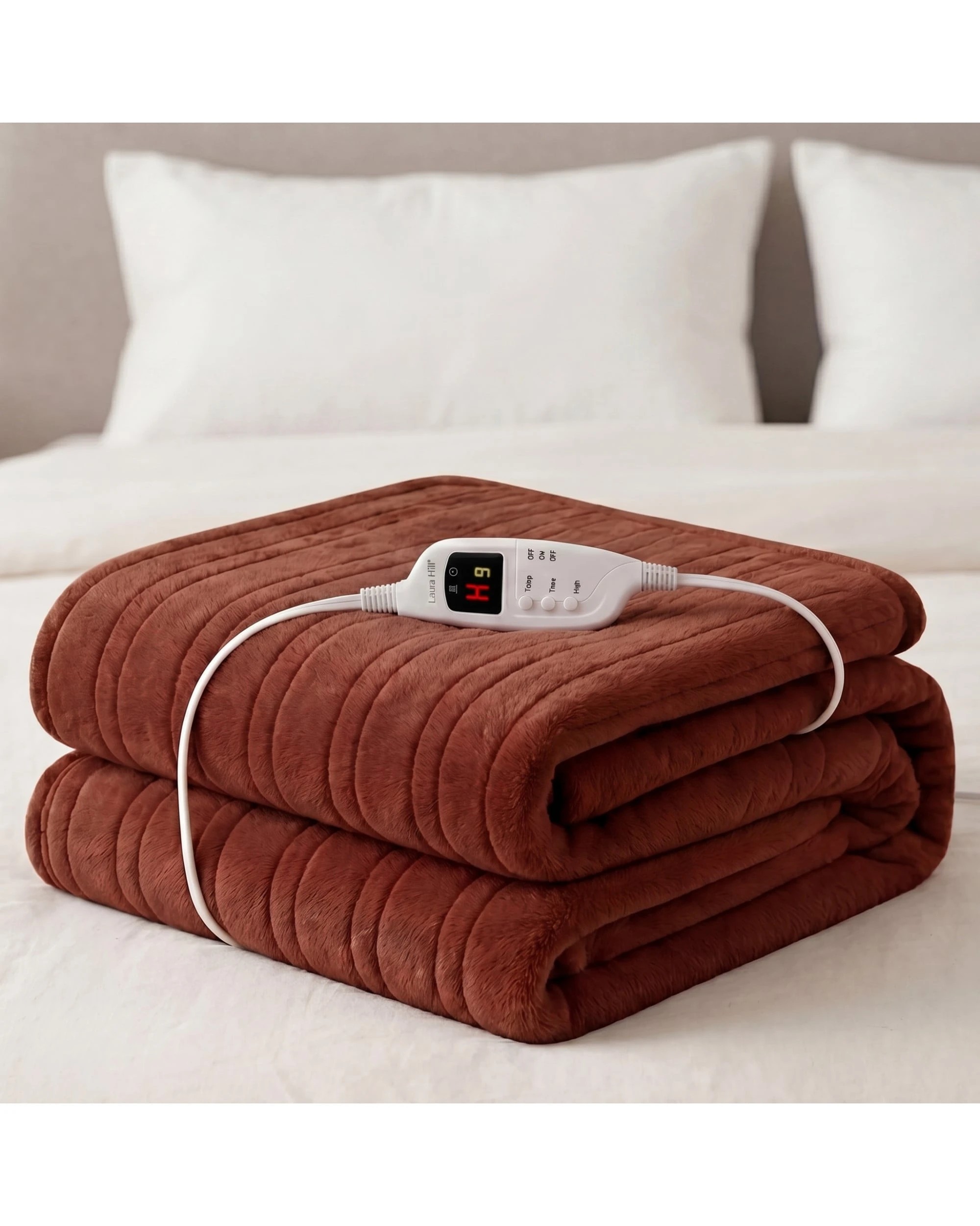 7 Laura Hill Electric Heated Blanket Throw Soft Coral Fleece 9 Heat Settings Machine Washable - Brown, 7 of 8