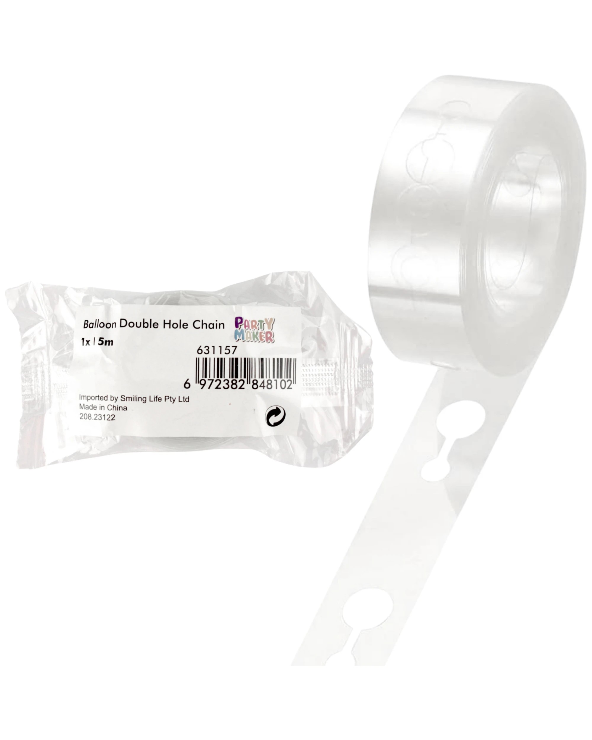 1 Party Maker Balloon Garland Double Hole Decorating Tape 5m - Clear, 1 of 1