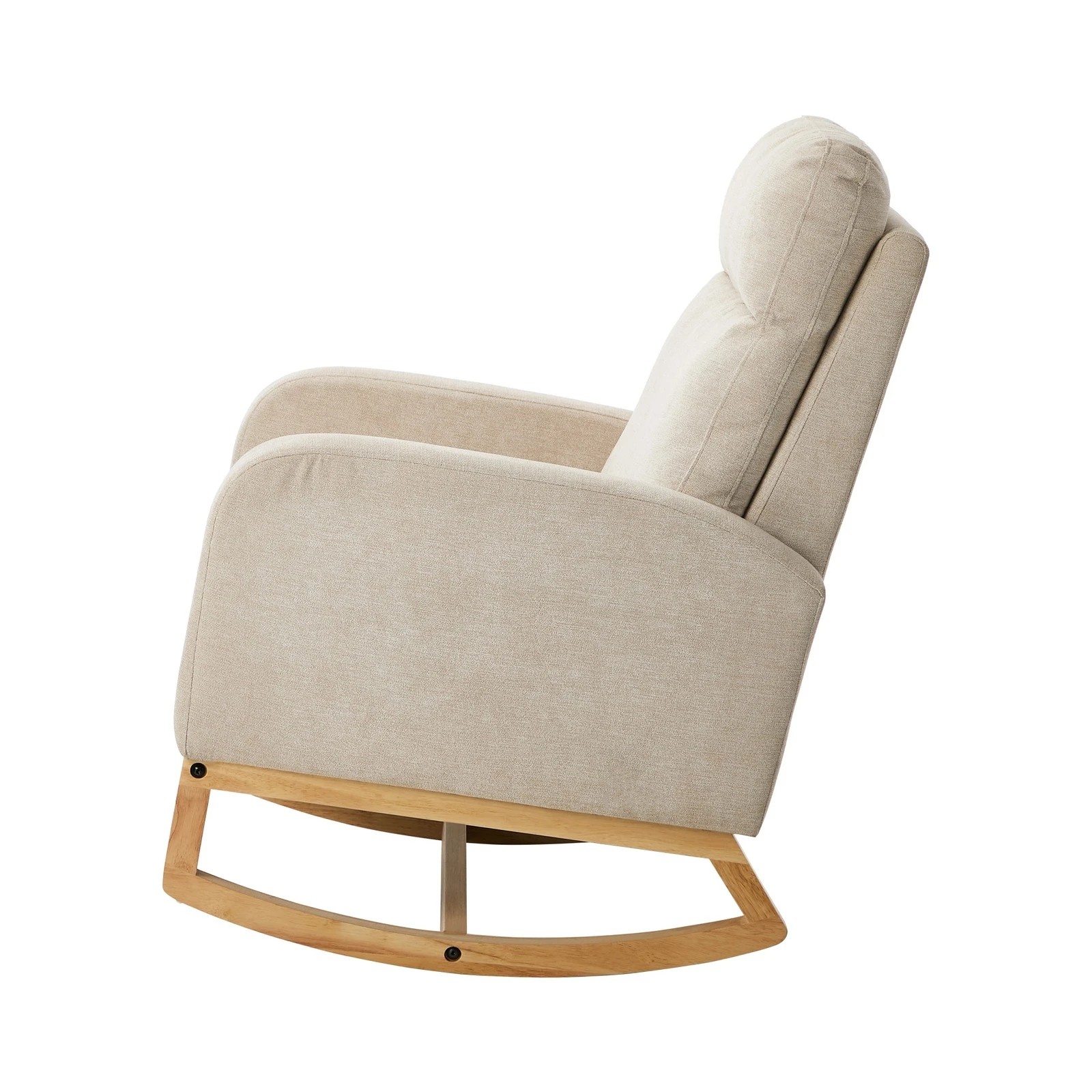 8 Oikiture 2x Rocking Armchair Linen Fabric Lounge Chair Accent Chair - Beige, 8 of 10