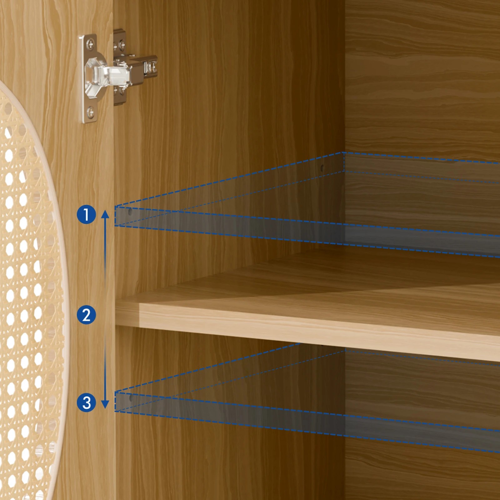 4 Alfordson Buffet Sideboard Cabinet Storage Rattan Cupboard Shelf - Oak, 4 of 9