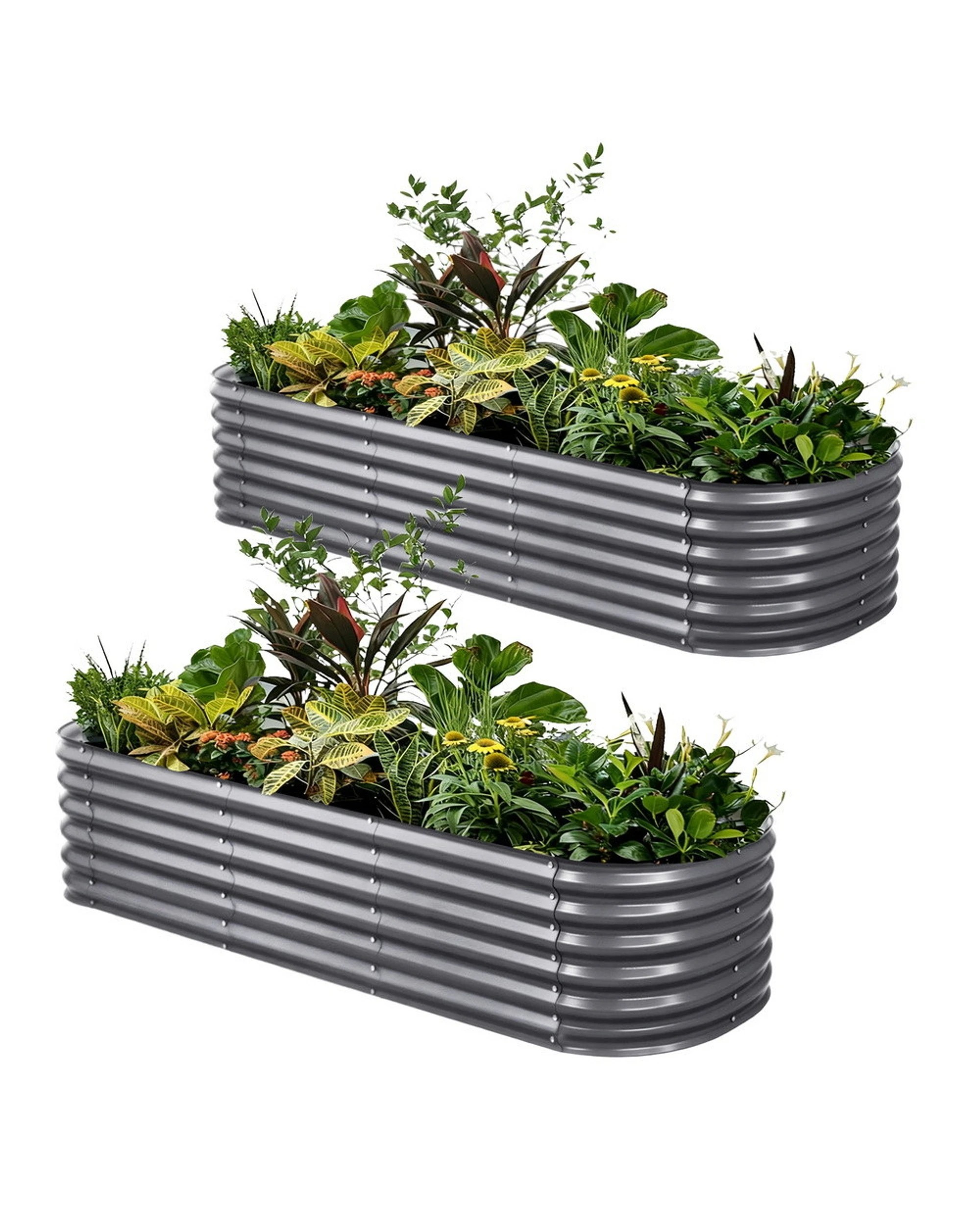 1 x2 Green Fingers Raised Garden Bed Kit Planter Oval Galvanised Steel 240cmX80cmX56cm - Grey, 1 of 4