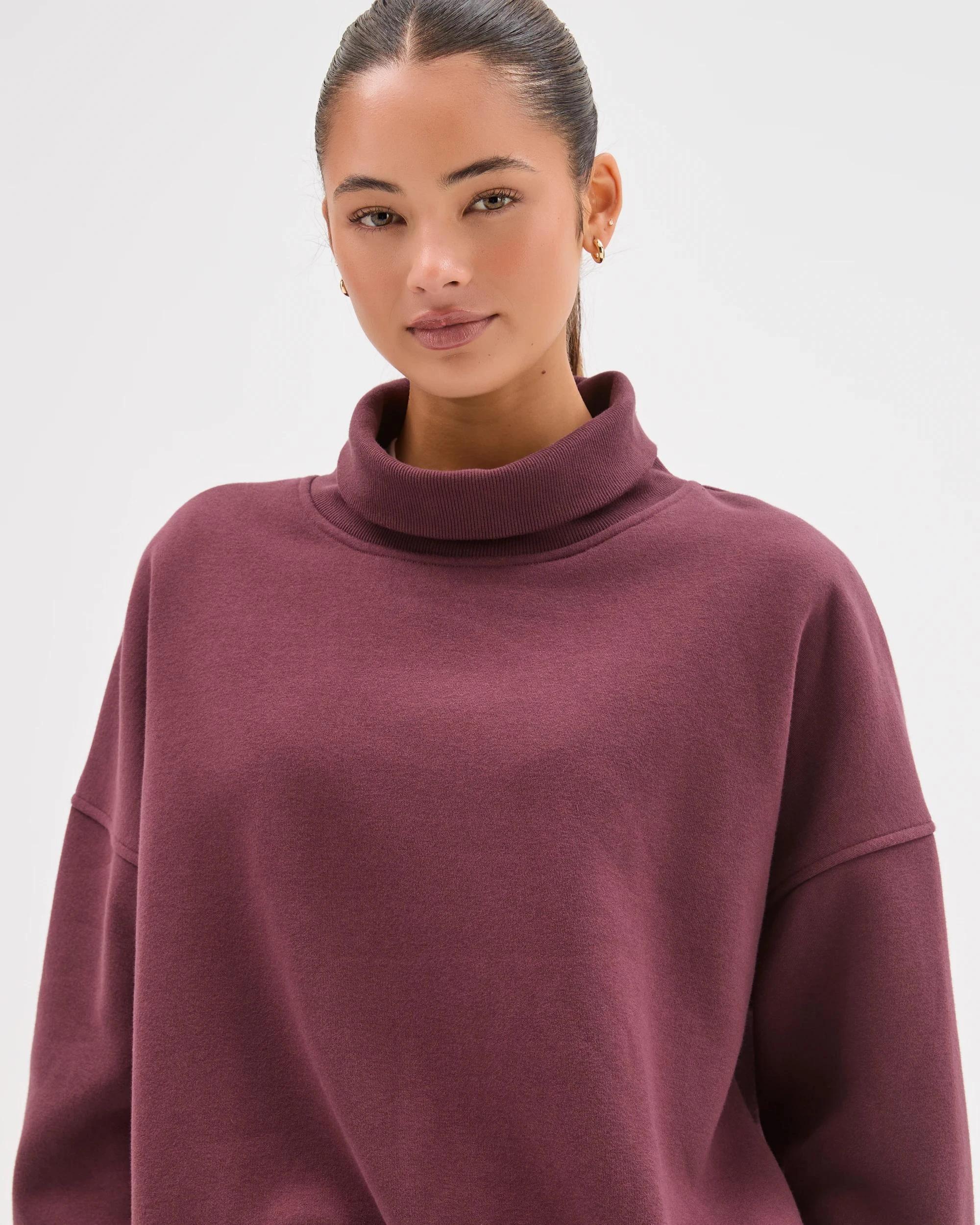 6 Lily Loves Australian Cotton Blend High Neck Fleece Jumper BURGUNDY ROUGE, 6 of 8