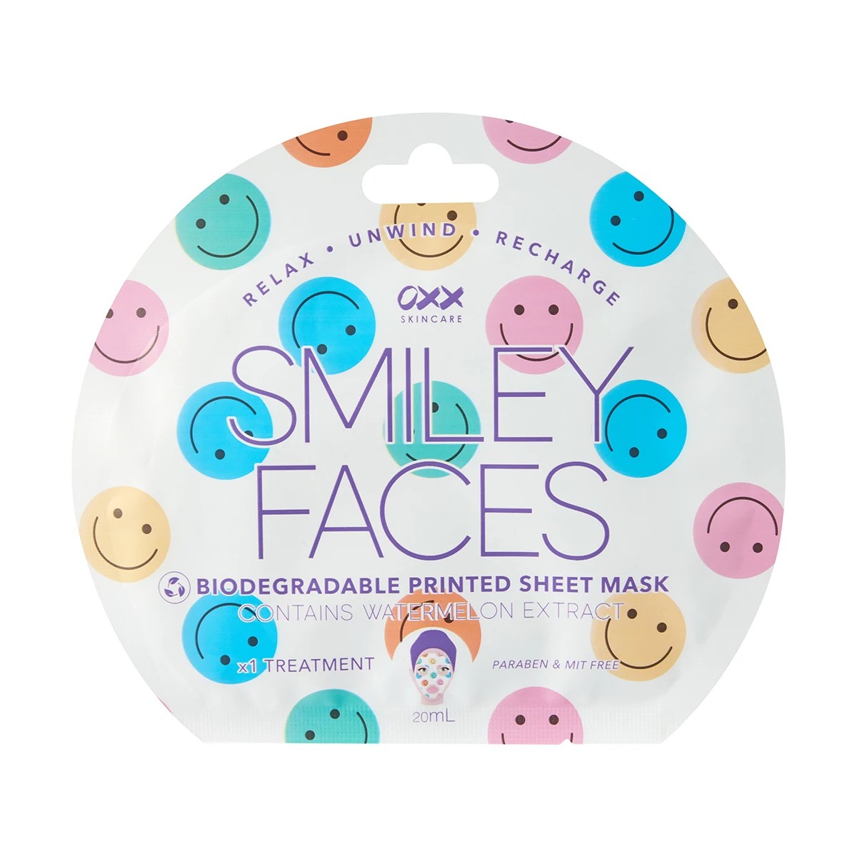 1 OXX Skincare Smiley Faces Printed Sheet Mask 20ml - Watermelon Extract, 1 of 3
