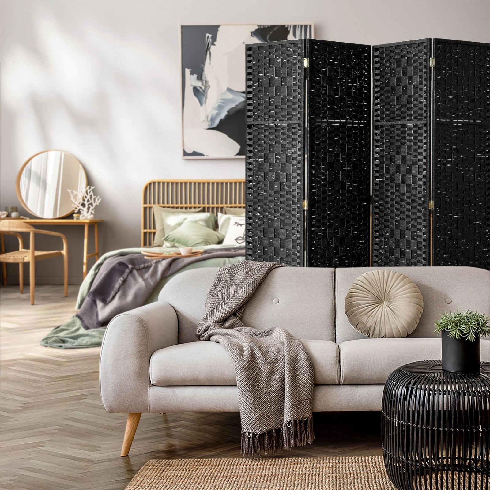 4 Oikiture 4 Panel Room Divider Screen Privacy Dividers - Black, 4 of 8