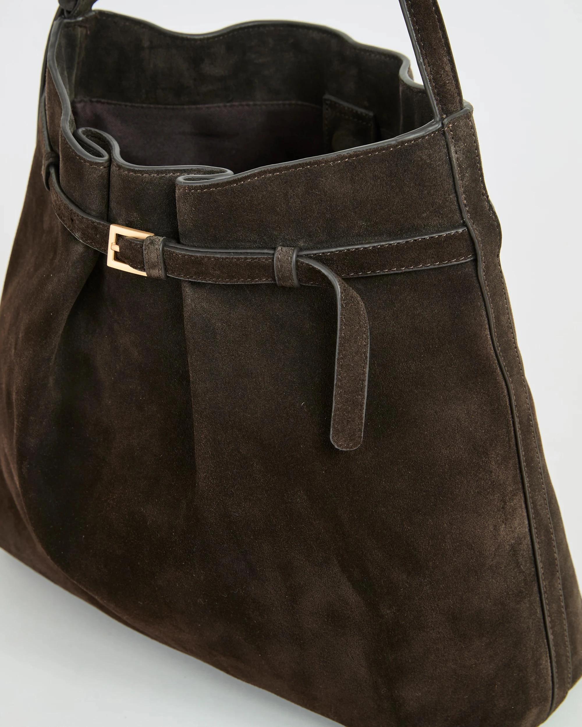 3 Target Woman Premium Suede Leather Belted Bucket Bag BITTER CHOCOLATE, 3 of 3