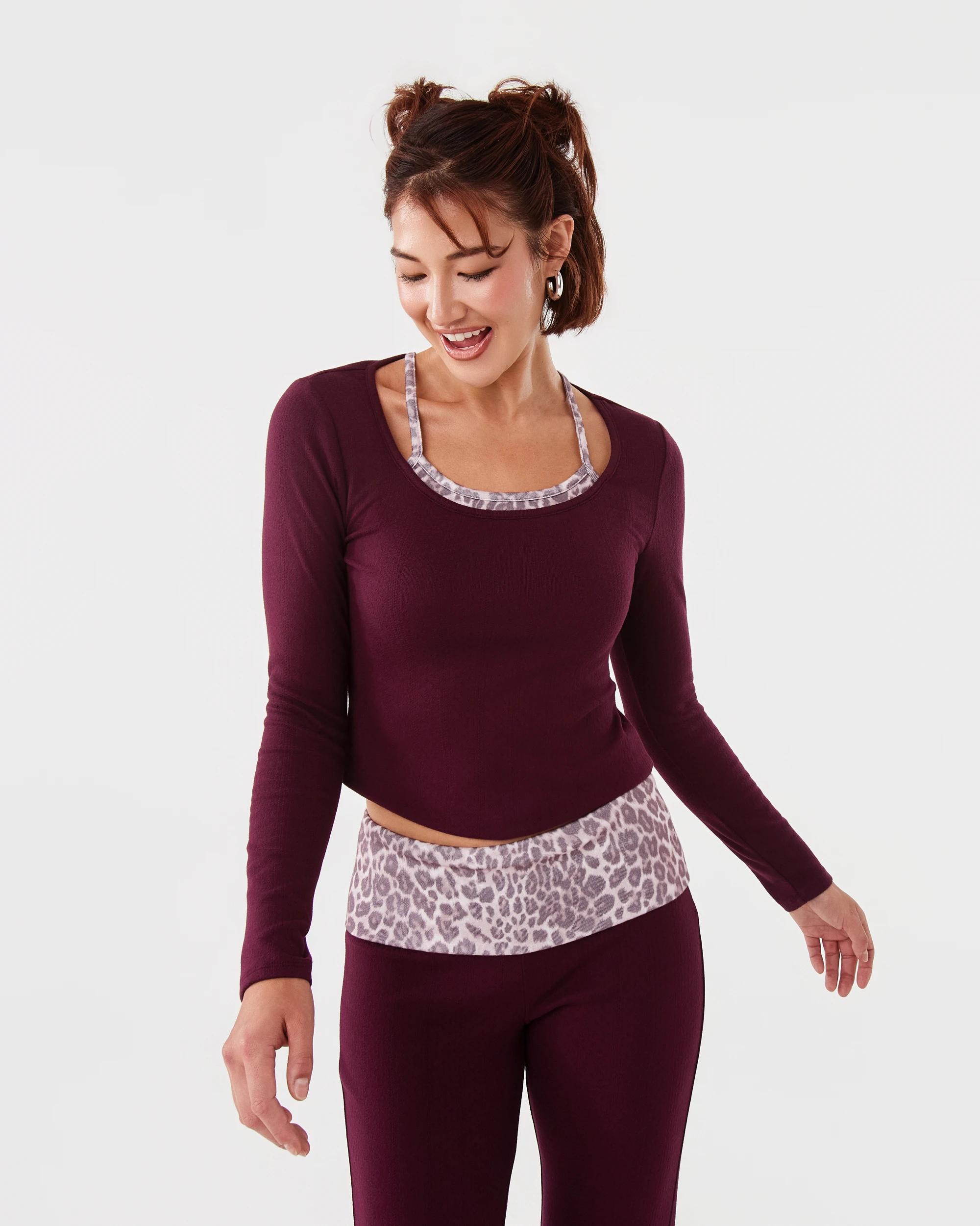 1 Long Sleeve Double Layer Top Velvet Red, 1 of 6