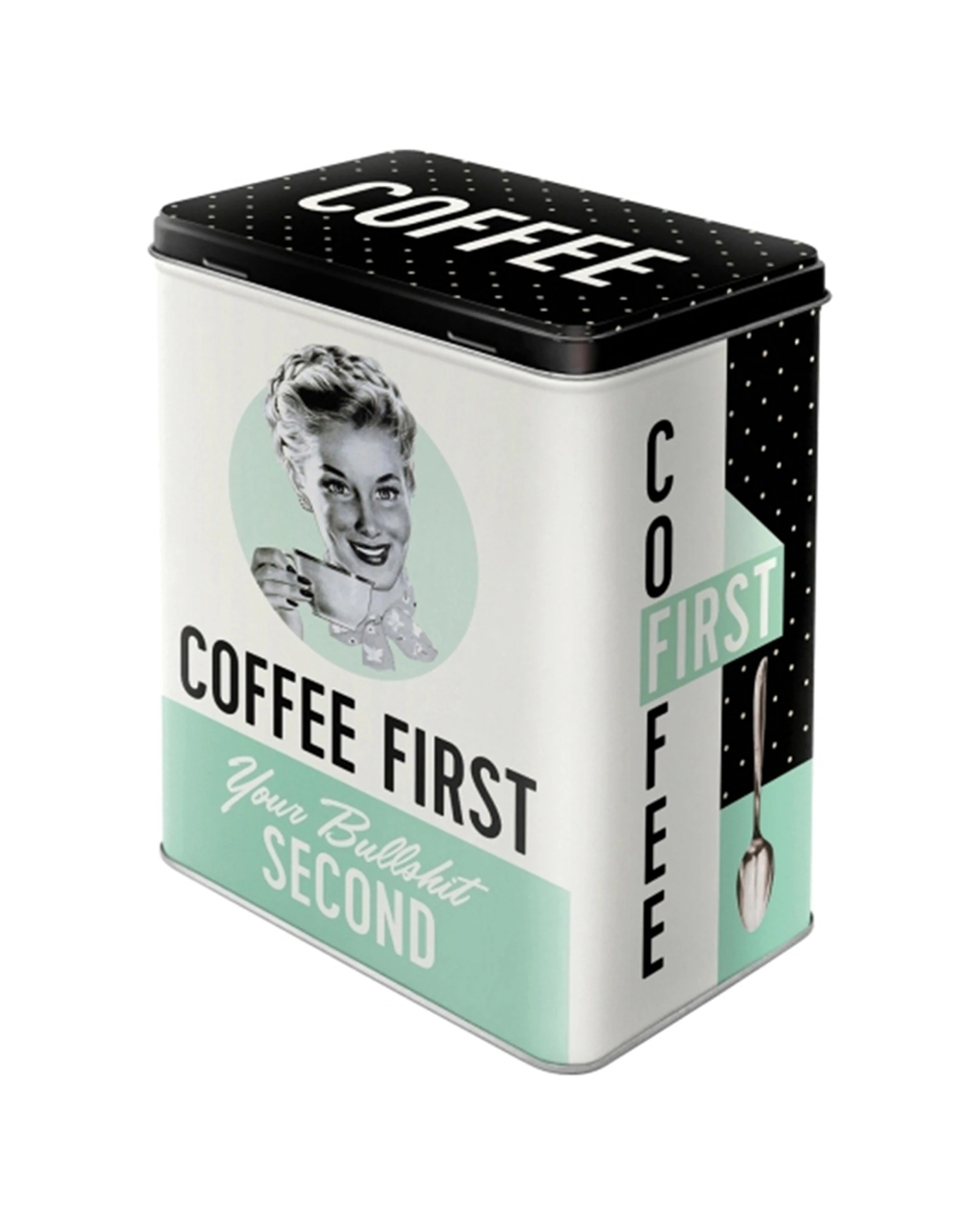 1 Nostalgic-Art Large Storage Tin Box - Coffee First Vintage Style - Multi, 1 of 1