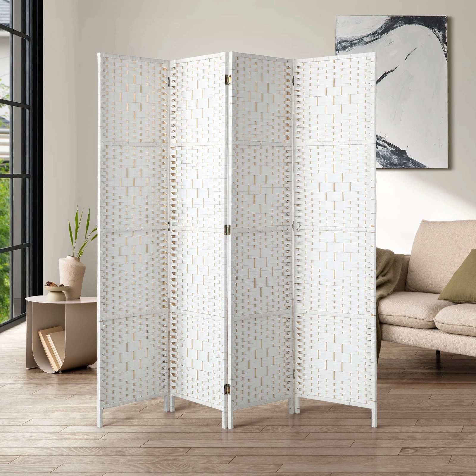 3 Oikiture 4 Panel Room Divider Screen Privacy Dividers - White, 3 of 10