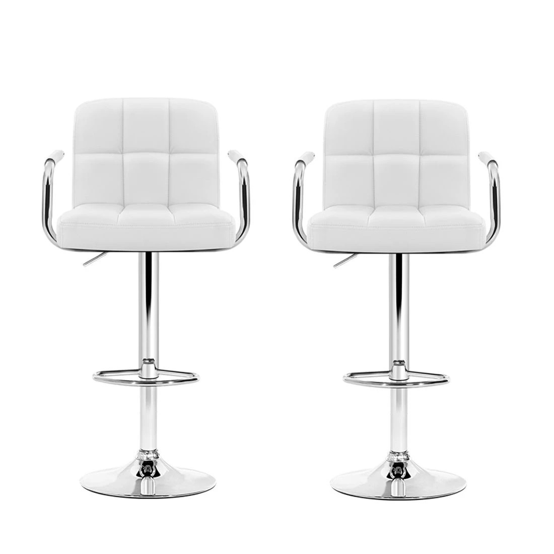 4 Artiss 2x Bar Stools Leather Gas Lift w/Armrest - White, 4 of 8