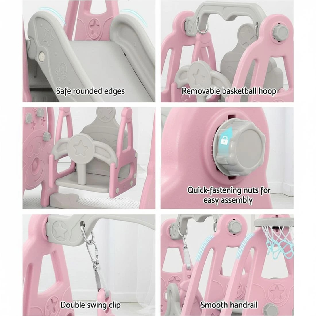 5 Keezi Kids Slide Swing Set Basketball Hoop Outdoor Playground Toys 170cm - Pink, 5 of 6