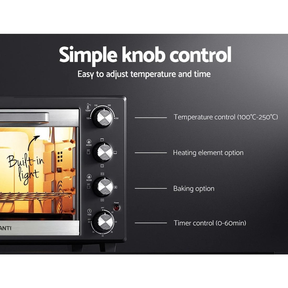 5 Devanti 45L Convection Oven Electric Fryer Ovens 1800W - Black, 5 of 7