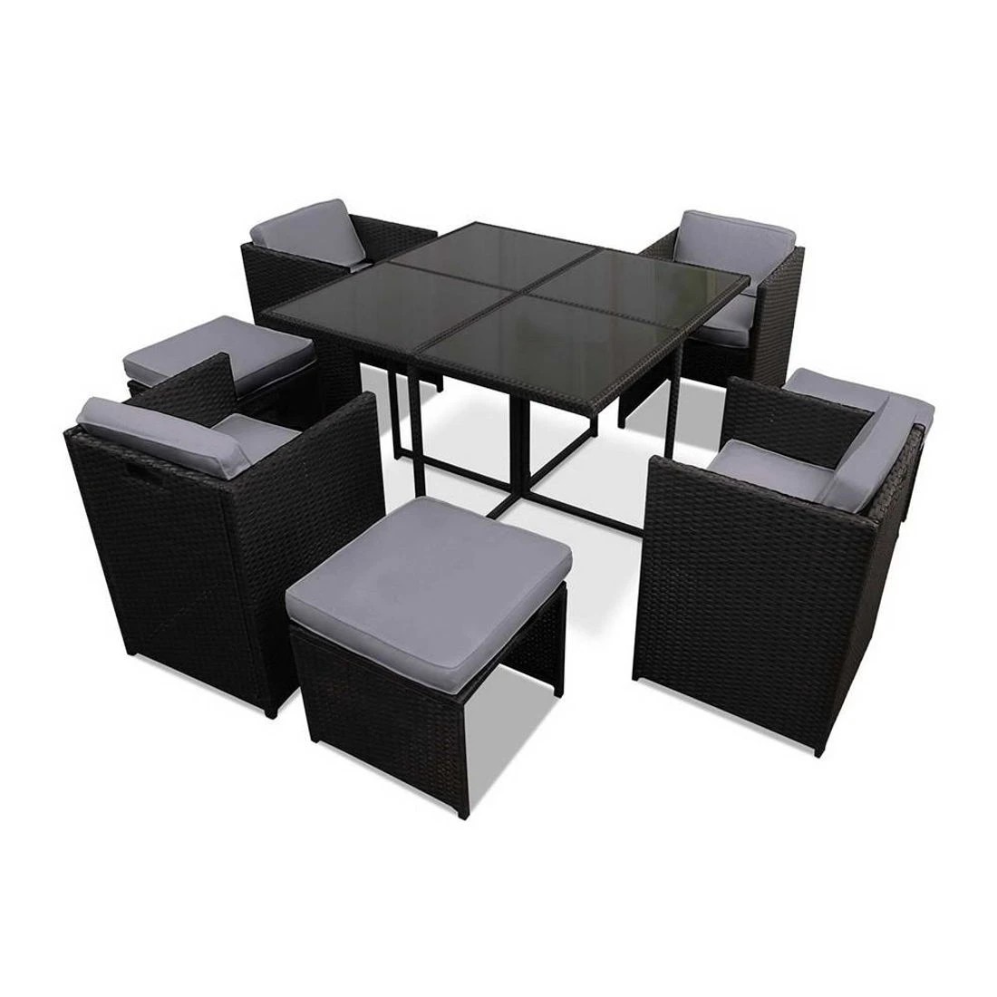 6 Gardeon Outdoor Dining Set 9 Piece Wicker Table Chairs Setting - Black, 6 of 6