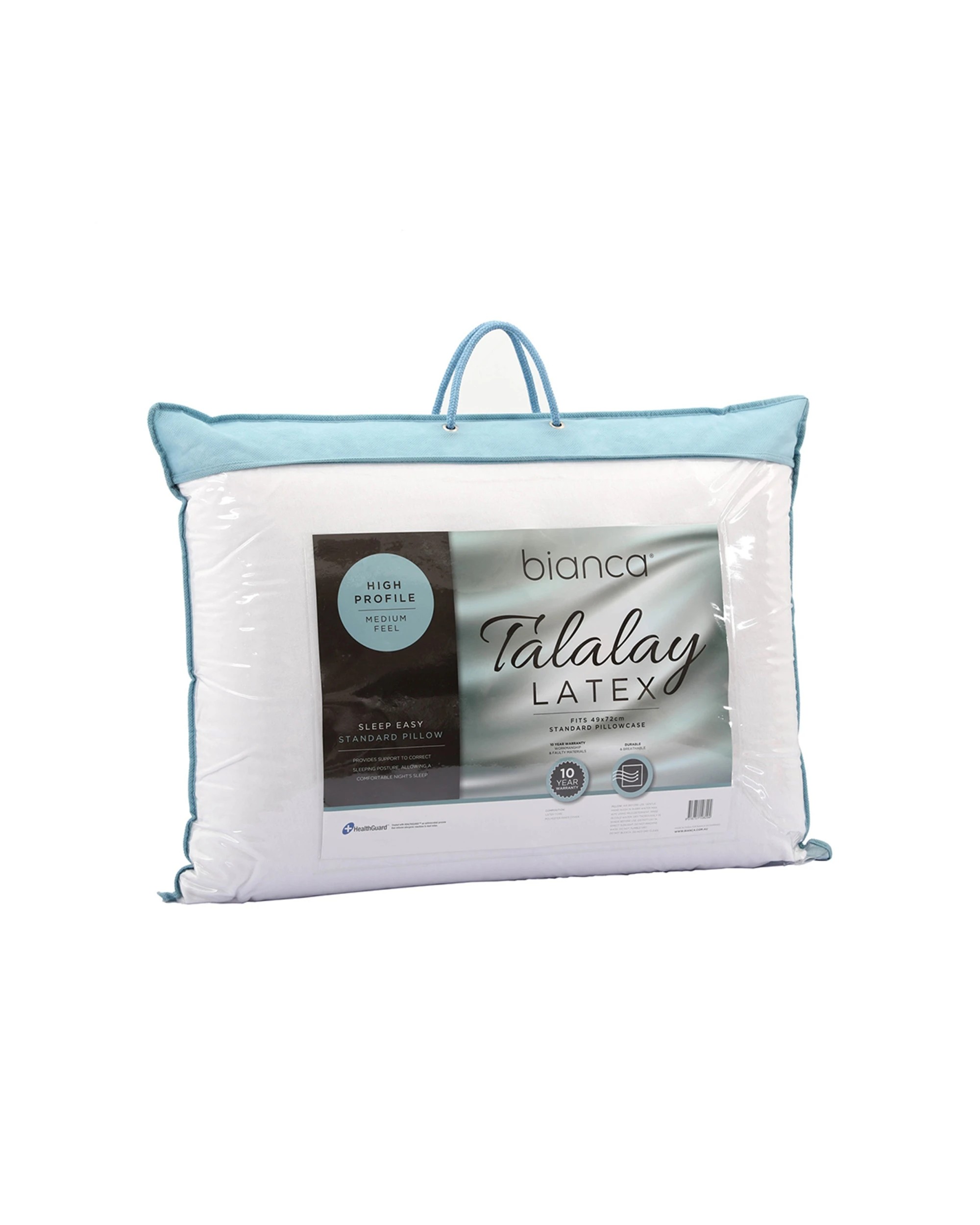 2 Bianca Sleep Easy High Profile Medium Feel Latex Pillow 65x45cm - White, 2 of 2