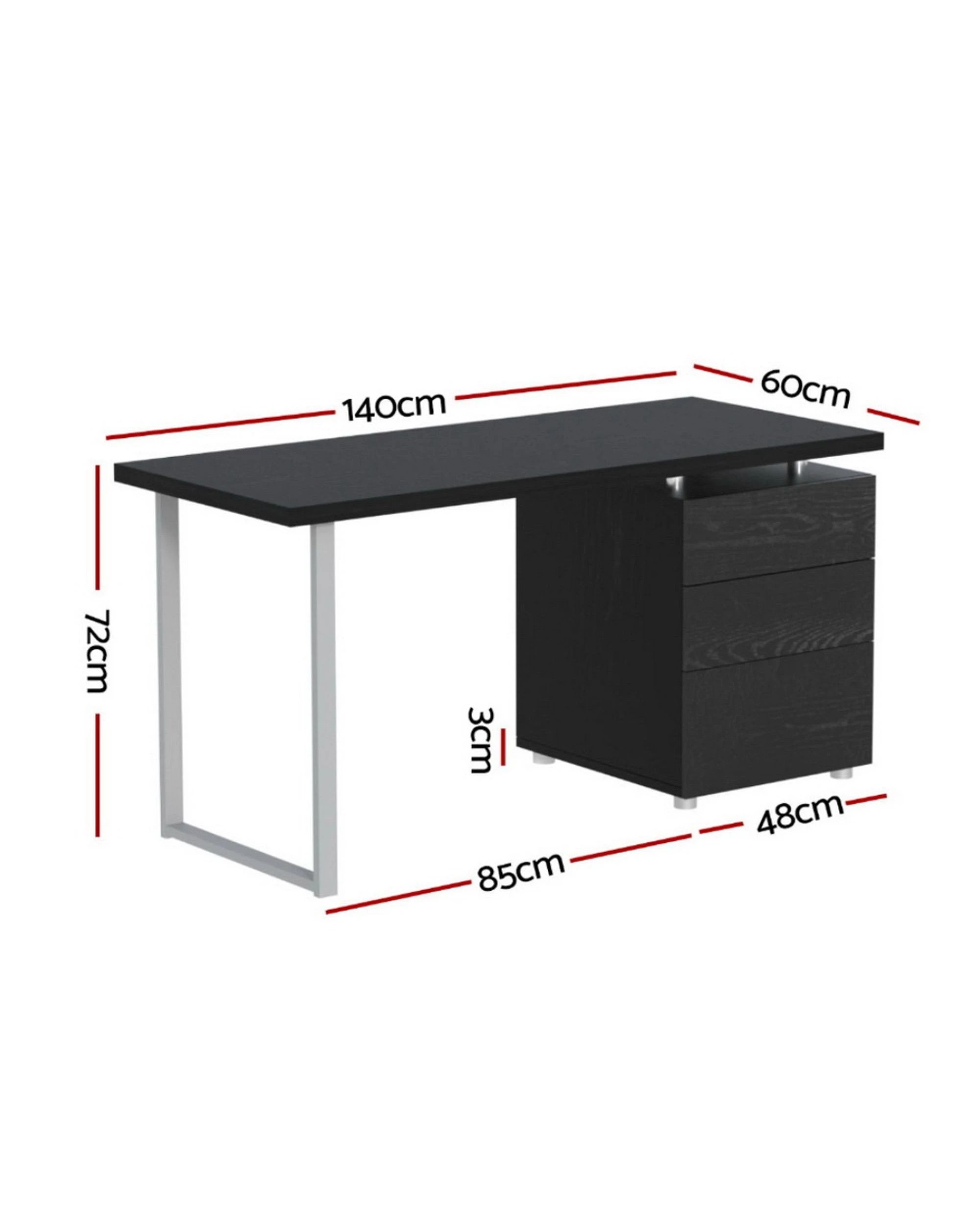 2 Artiss Computer Desk Drawer Black 140cm
 - Black, 2 of 3