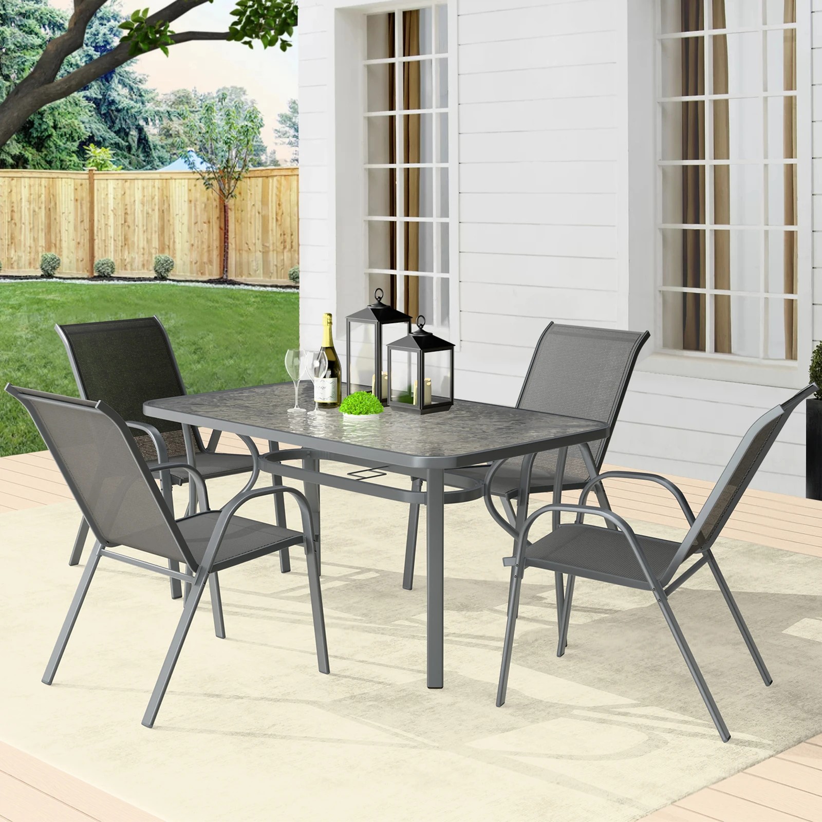 2 Alfordson 5PCS Outdoor Dining Set Table and Chairs Patio Furniture Garden - Grey, 2 of 10