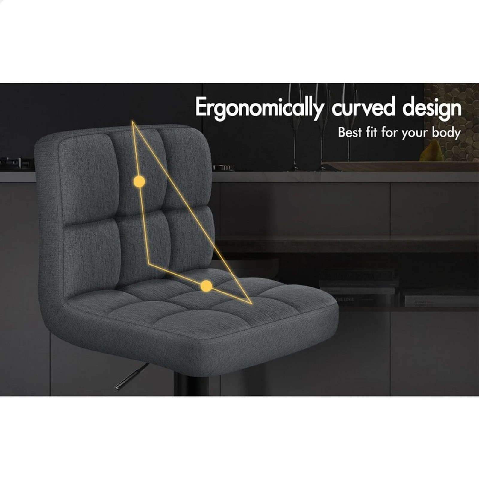 9 Alfordson 4x Bar Stools Ralph Kitchen Swivel Chair Fabric Gas Lift - Grey, 9 of 10