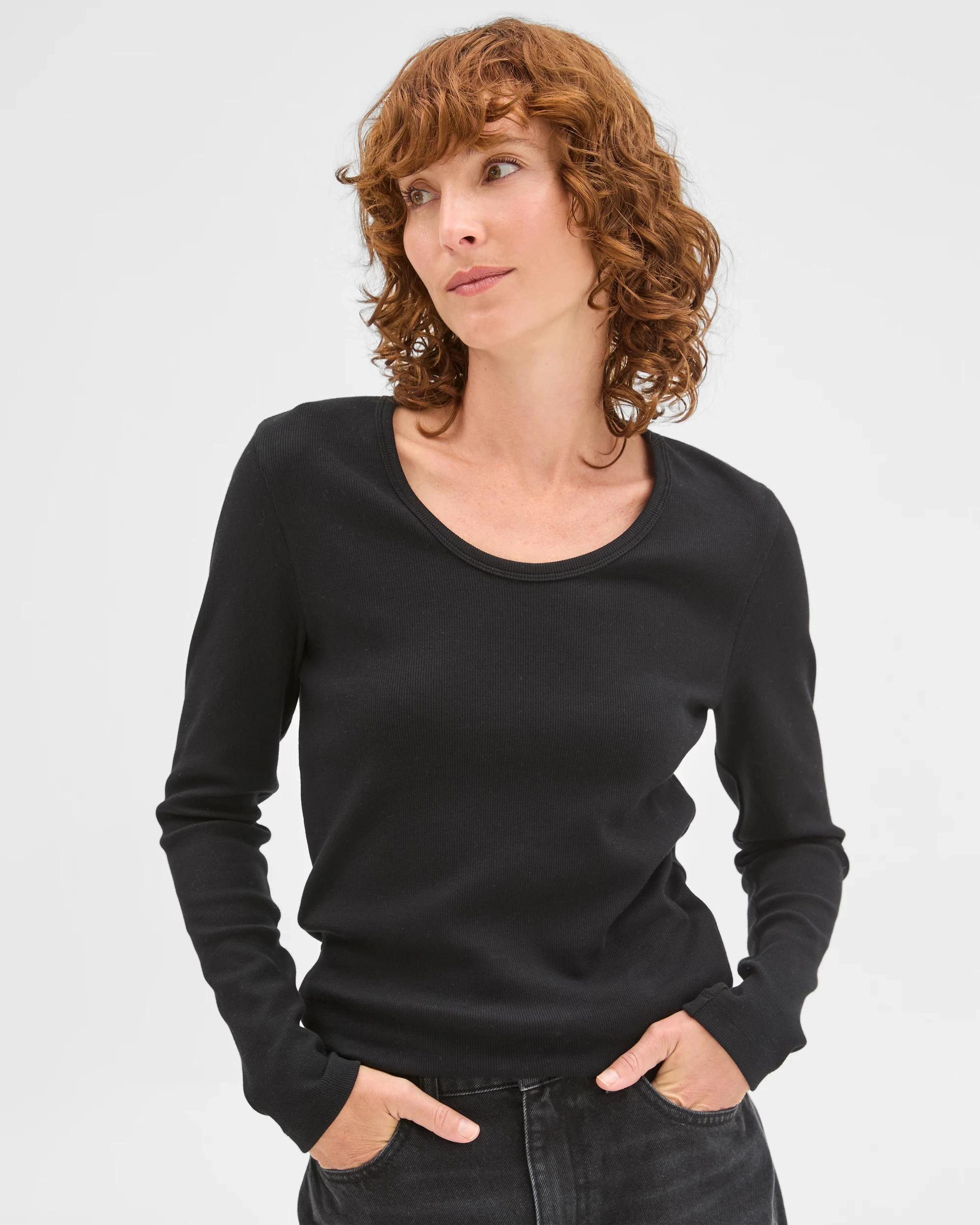 2 Target Woman Australian Cotton Long Sleeve Scoop Neck Rib T-Shirt BLACK, 2 of 6