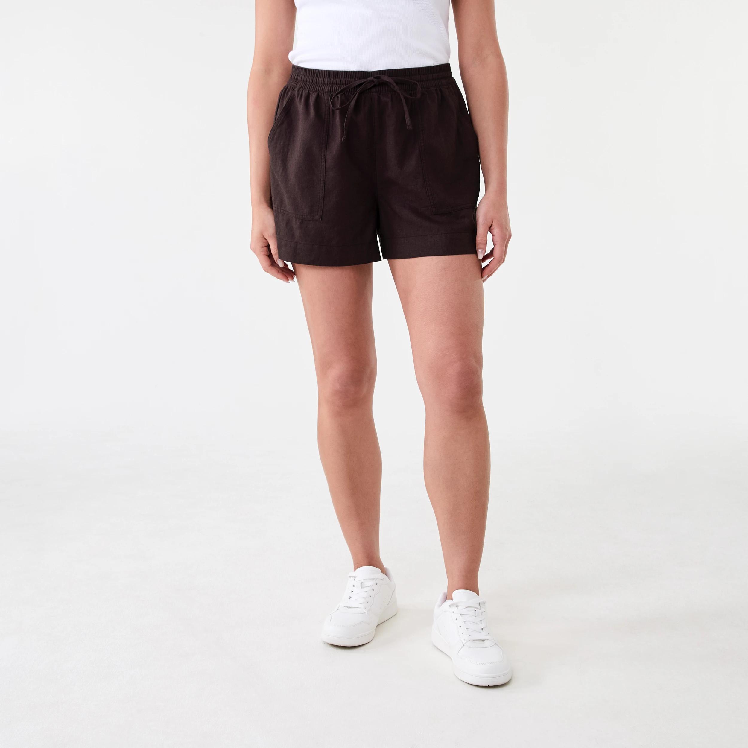 6 Linen Blend Patch Pocket Shorts Choc Plum, 6 of 6
